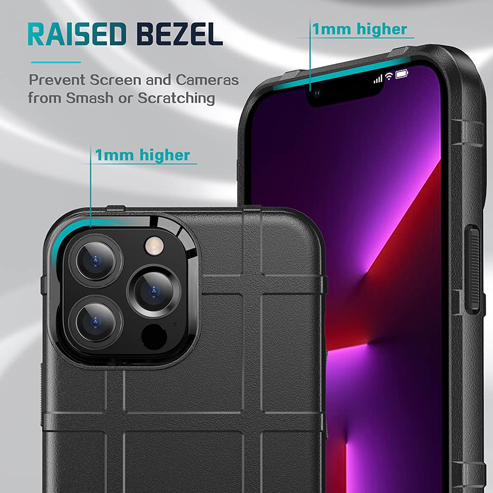 Rugged Shockproof iPhone 13 Pro Max Case (6.7 Inch) - Heavy Duty TPU Tactical Cover with 8ft Drop Protection, Military Grade Armor - Dark Black | Perfect for Outdoor Adventures, Construction Work & Extreme Sports