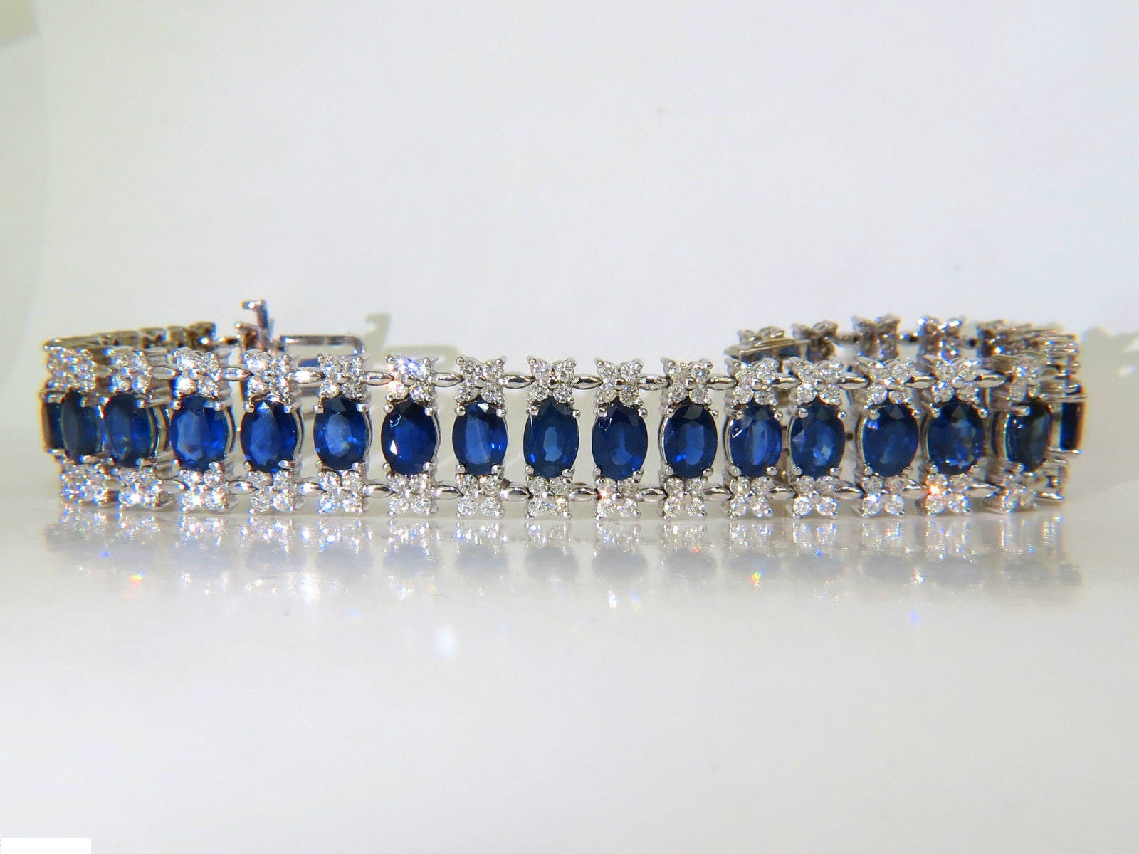 33.75CT Natural Blue Sapphire & Diamond Tennis Bracelet - 3 Row Wide Cuff for Women - Elegant Jewelry for Weddings, Parties & Special Occasions
