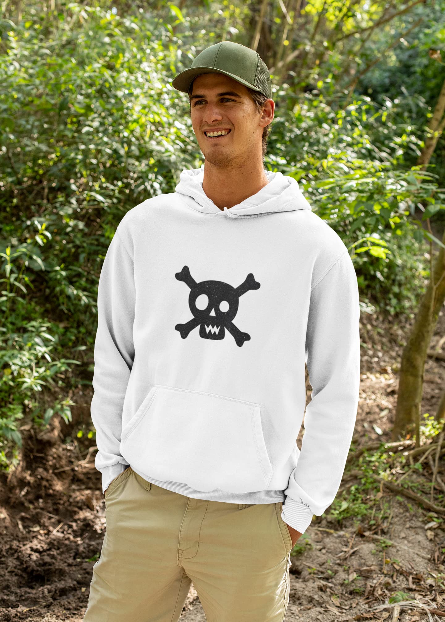 Skull and Crossbones Iron On Decal - HTV Ready to Press Vinyl Patch for Hoodies, T-Shirts & DIY Crafts - Perfect for Halloween Costumes, Biker Apparel & Punk Fashion (Black)