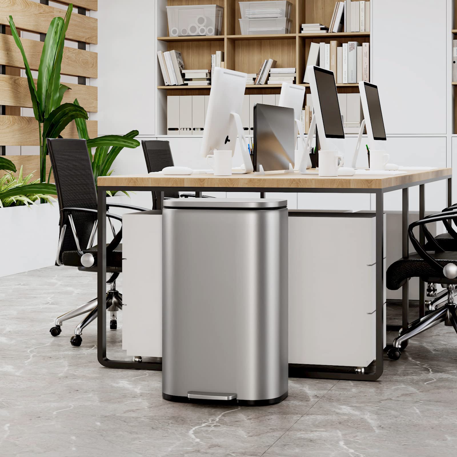 Premium Stainless Steel Trash Can with Silent Lid - 50L Durable Pedal Garbage Bin for Kitchen, Bathroom & Office - Odor-Proof Inner Bucket, Hands-Free Operation (Silver) - Perfect for Home, Restaurant & Commercial Use