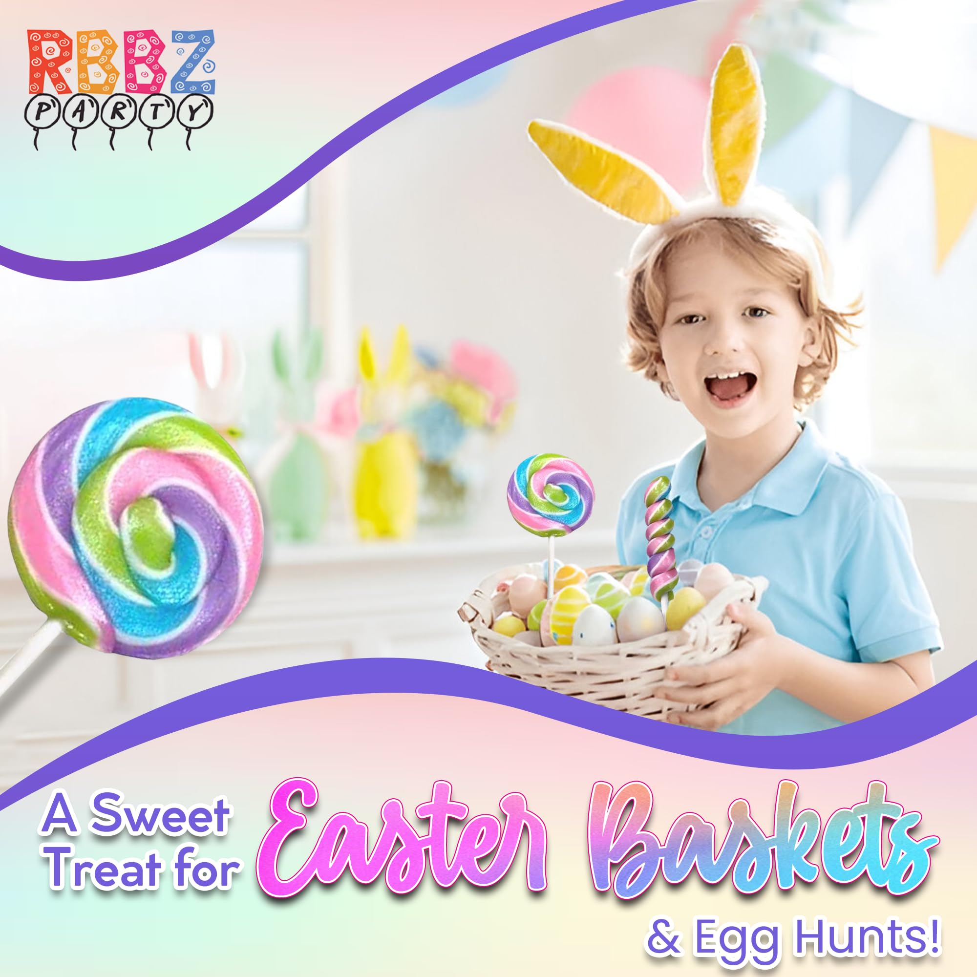 Easter Candy Lollipops - 24 Individually Wrapped Swirl & Twisty Lollipops (18g & 12g) - Perfect for Easter Baskets, Egg Hunts, Candy Buffets & Party Favors - Spring Holiday Treats for Kids & Adults