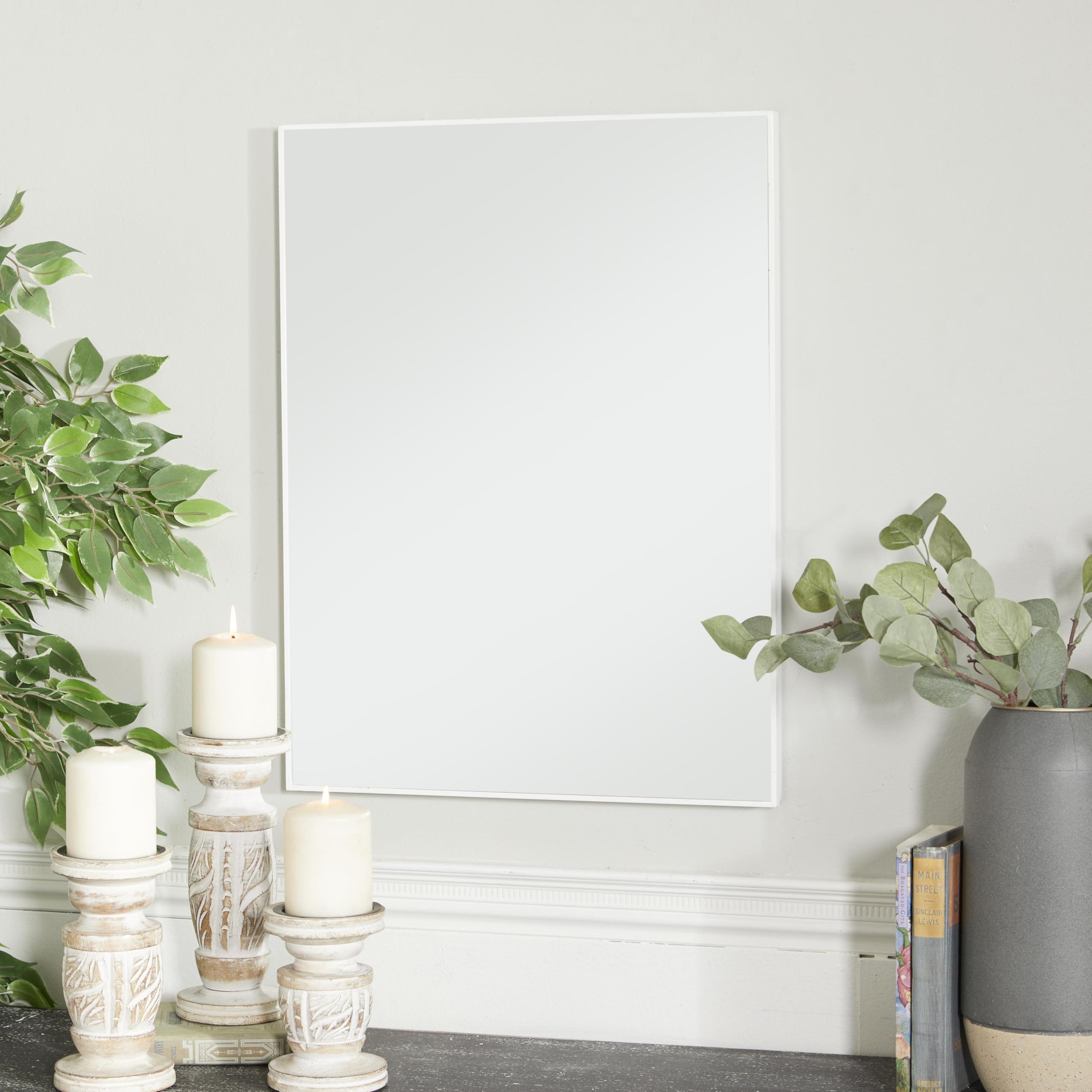 Deco 79 White Wooden Wall Mirror 18x24 Inches - Thin Frame Entryway Mirror for Hallway, Living Room & Bedroom - Modern Home Decor & Functional Wall Mounted Mirror