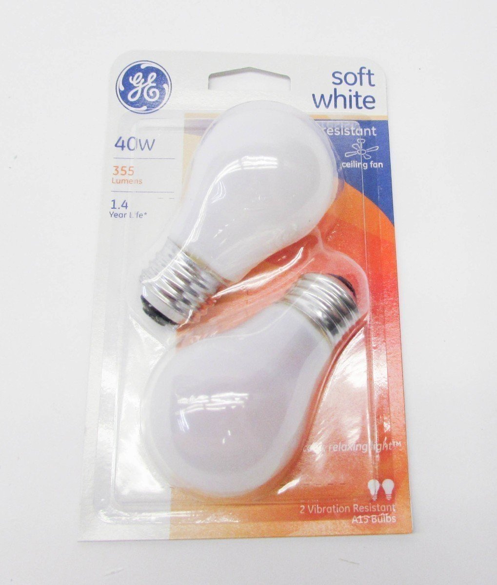 GE 20452 40-Watt A15 Ceiling Fan Light Bulb, Soft White 2700K, E26 Base, 450 Lumens - Perfect for Bedroom, Living Room & Indoor Ceiling Fans