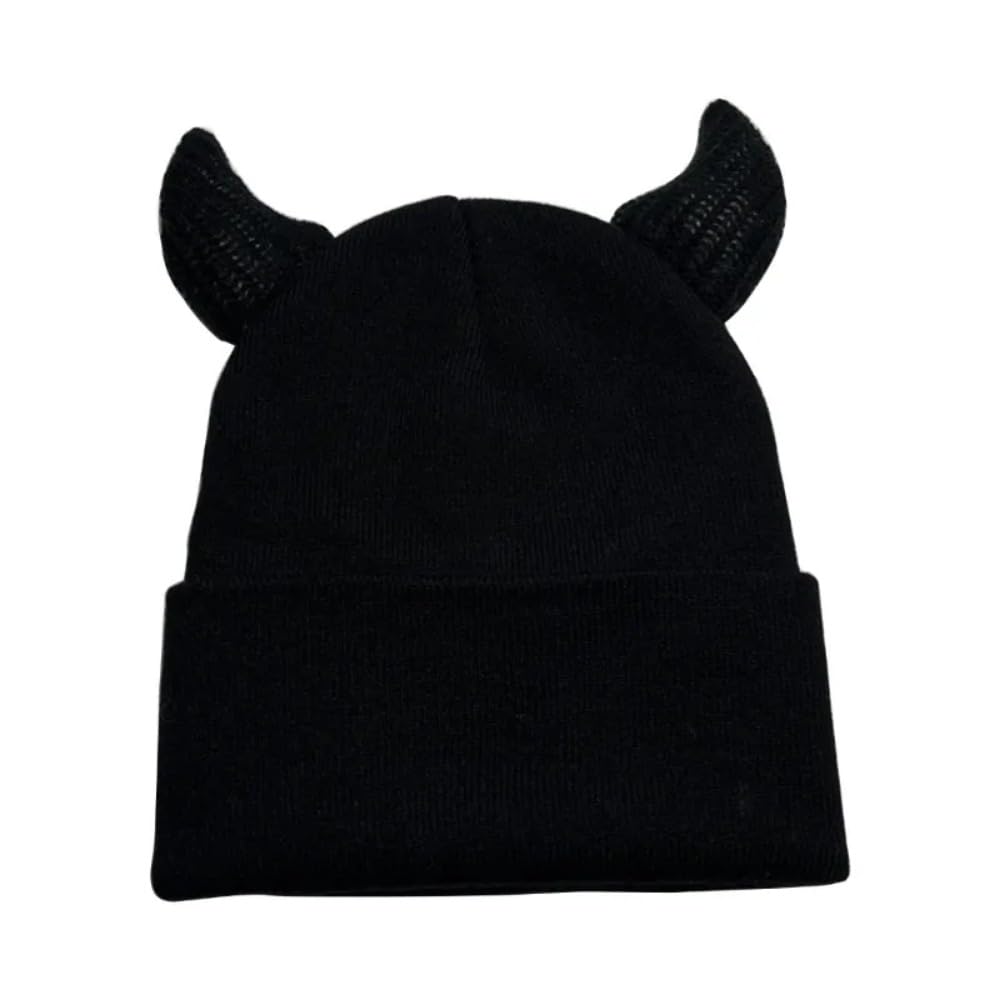 ZITEZHGO Kawaii Devil Horn Knit Beanie Hat for Women & Men - Y2K Funny Crochet Bucket Cap for Halloween Party, Cosplay & Winter Fashion