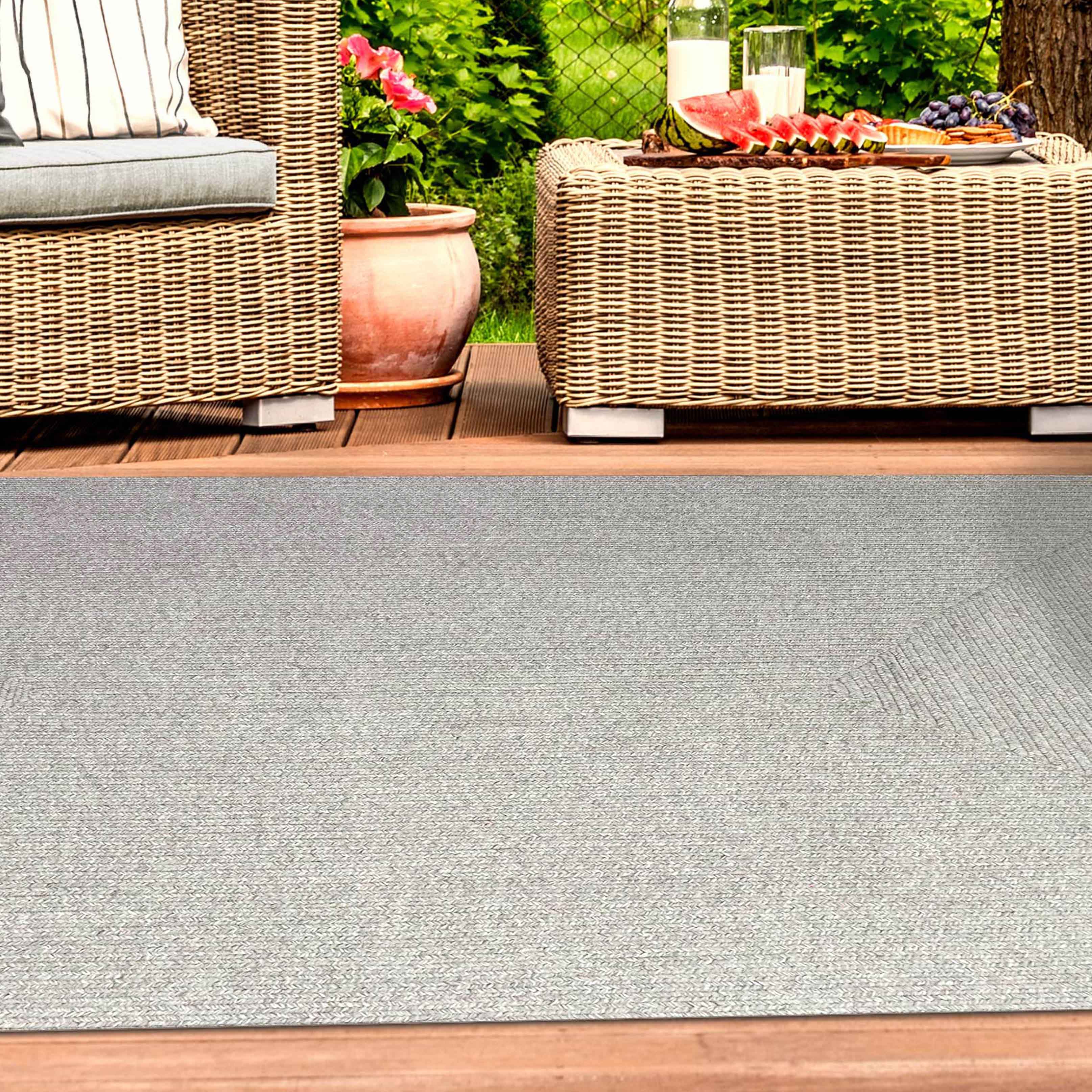 Bohemian Rectangle Braided Area Rug - Non-Slip Indoor Outdoor Rug for Living Room, Bedroom, Patio - Soft Woven Jute Natural Fiber Floor Mat for Home Decor