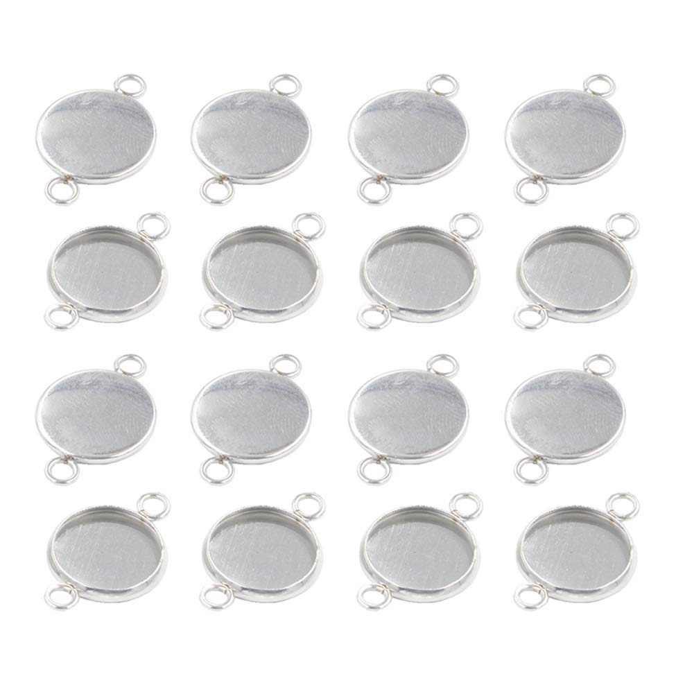20 Pcs 12mm Stainless Steel Round Cabochon Setting Tray Connectors - DIY Jewelry Making Supplies for Rings, Necklaces & Bracelets - Perfect for Crafters & Jewelry Designers