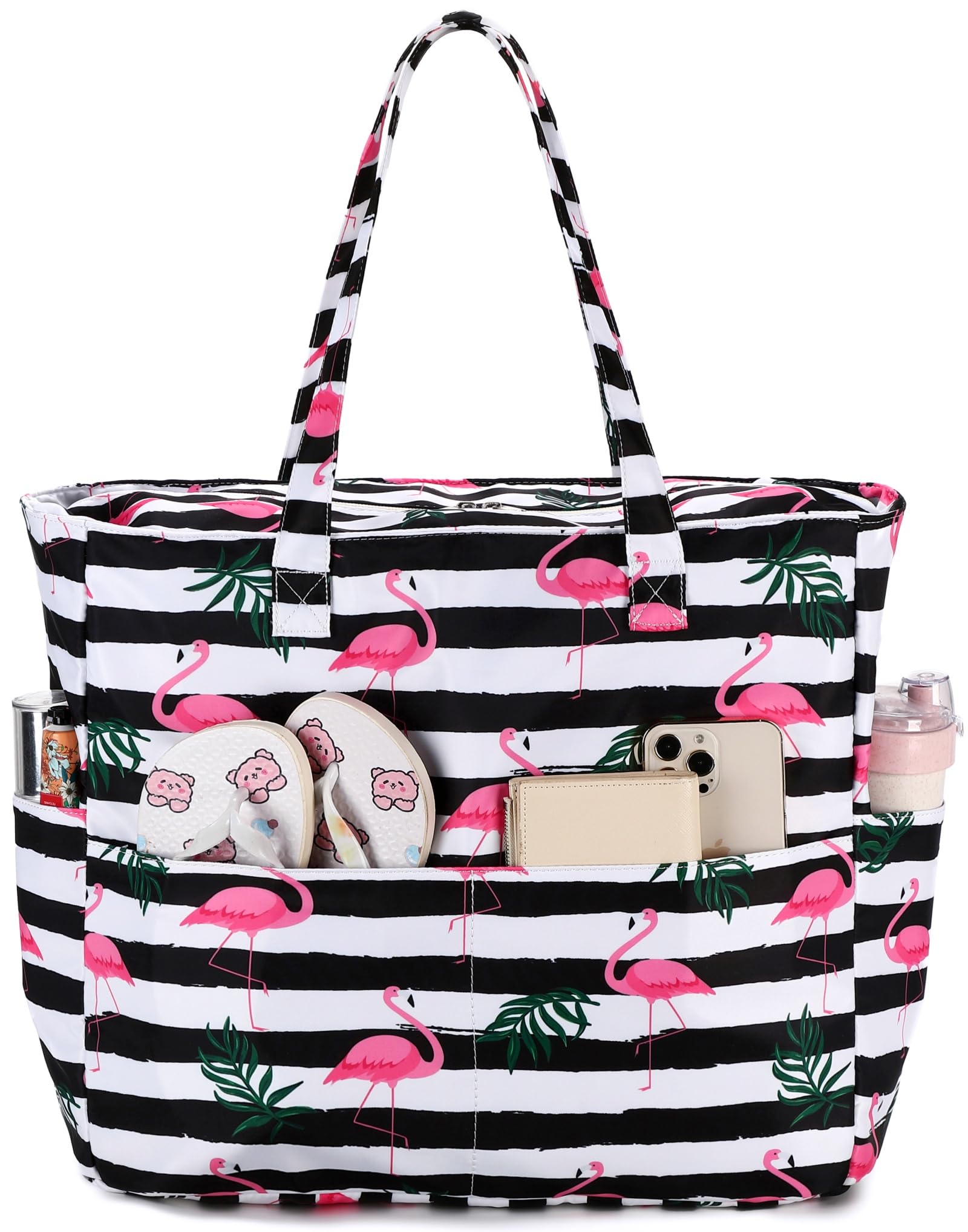 LEDAOU Large Waterproof Beach Tote Bag for Women - Sandproof Zippered Pool & Gym Bag with Wet Pocket - Perfect for Travel, Grocery Shopping & Beach Days