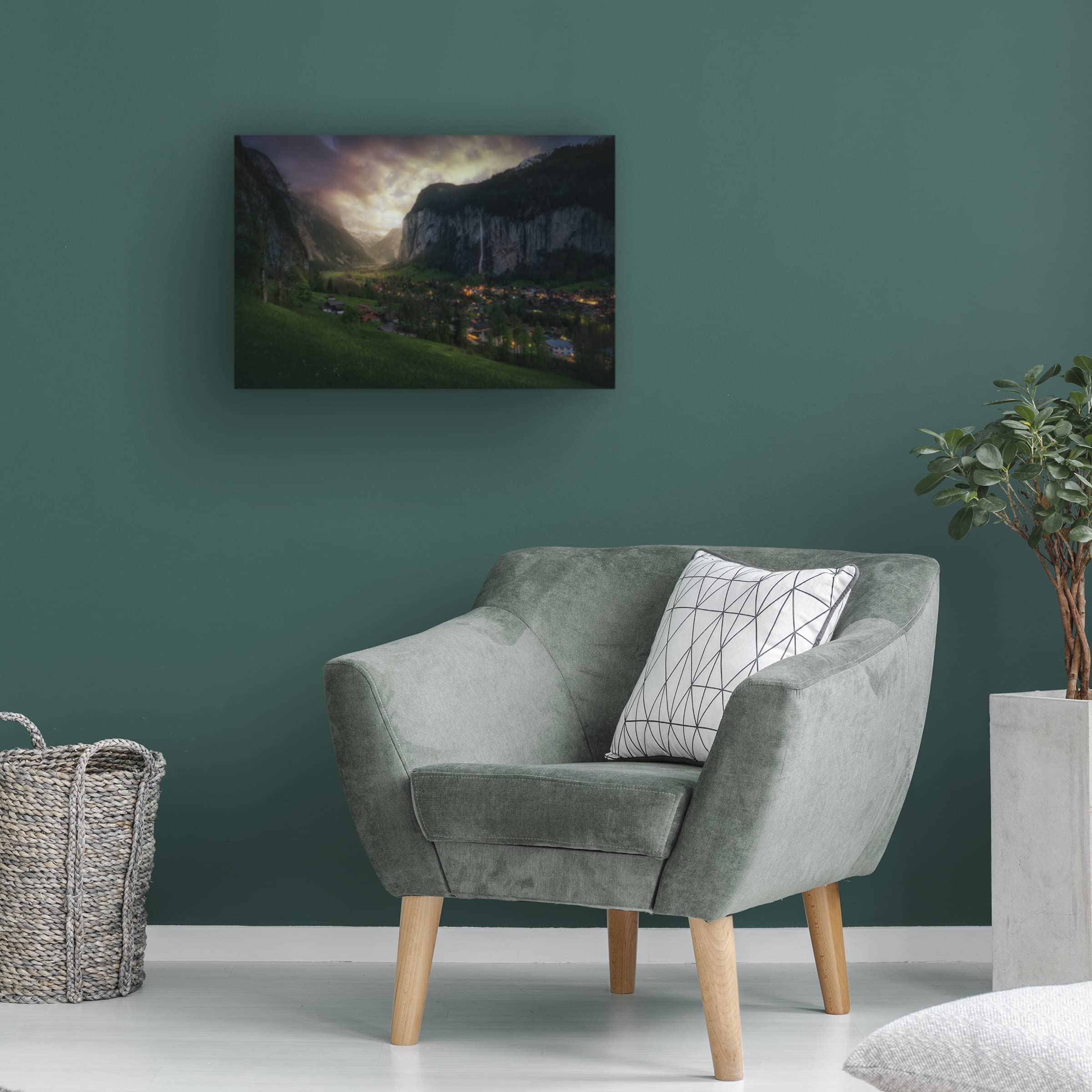 Trademark Fine Art 'Lauterbrunnen On Light' Canvas Wall Art Print by Juan Pablo - Swiss Alps Landscape Painting for Living Room, Bedroom & Office Decor