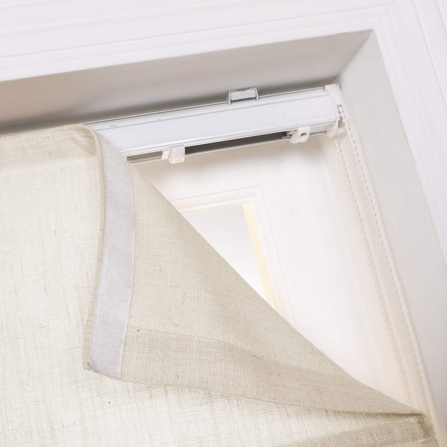 Frelement Blackout Roman Shades - Linen Window Blinds for Living Room, Bedroom & Office - Sand Beige (1 Piece) with Installation Hardware | Light Blocking Window Treatment for Better Sleep & Privacy