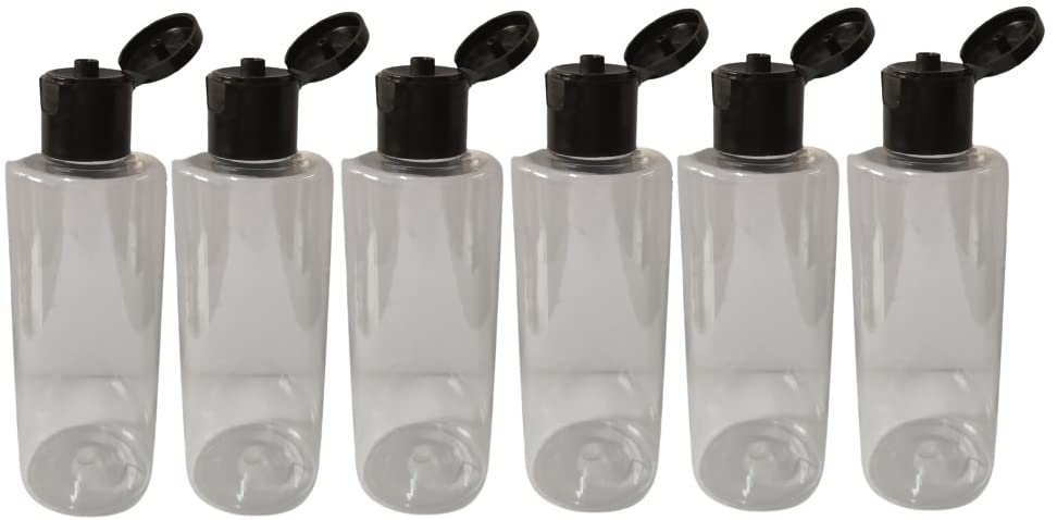 100ml Clear PET Plastic Cylinder Bottles with Black Flip Top - Leak Proof Travel Cosmetic Containers (Pack of 6) | Ideal for Toiletries, Essential Oils & DIY Beauty Products