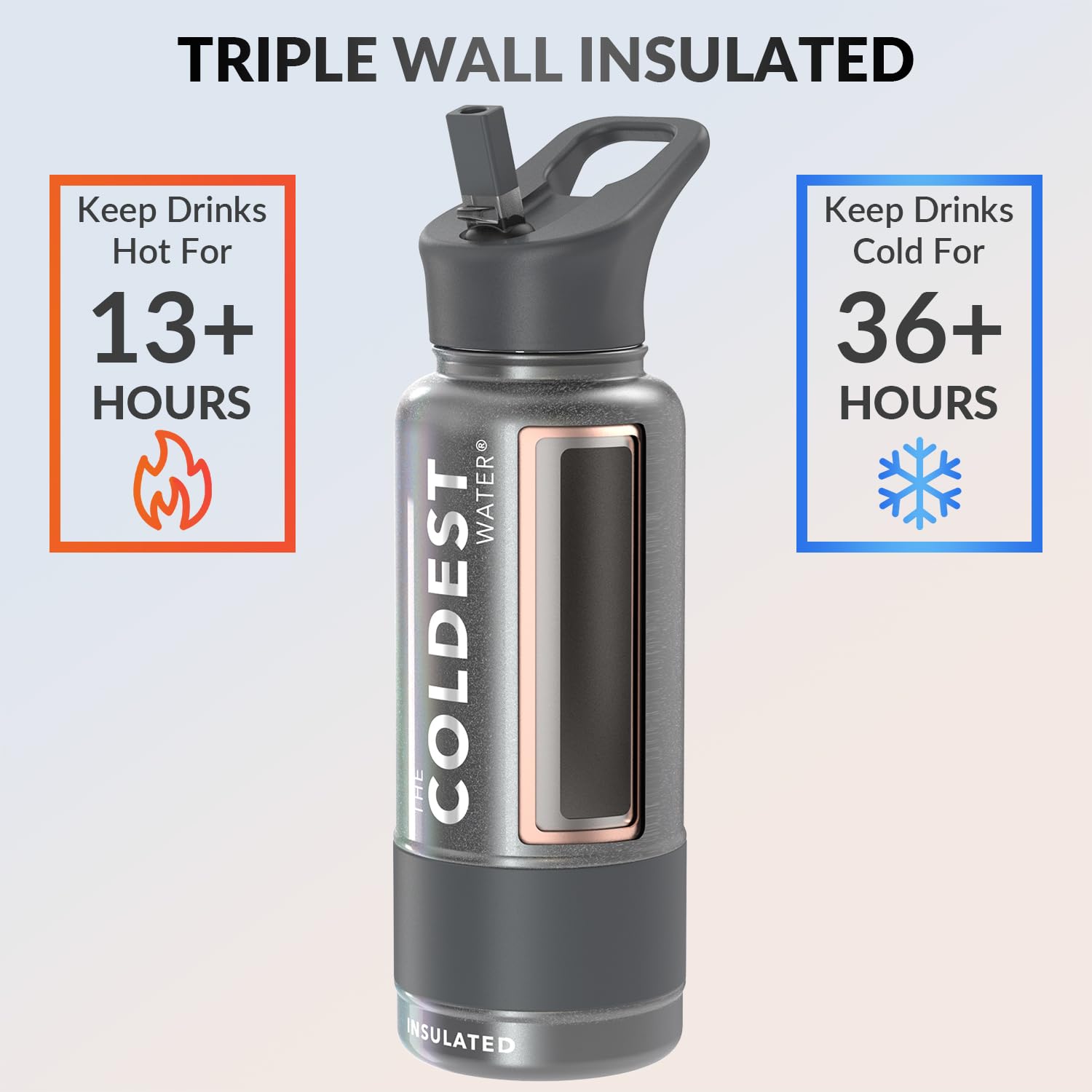 Coldest Sports Water Bottle 32oz - Vacuum Insulated Stainless Steel Thermos with Straw Lid, Leakproof & Reusable - Perfect for Gym, Hiking & Outdoor Activities (Stardust Glitter)