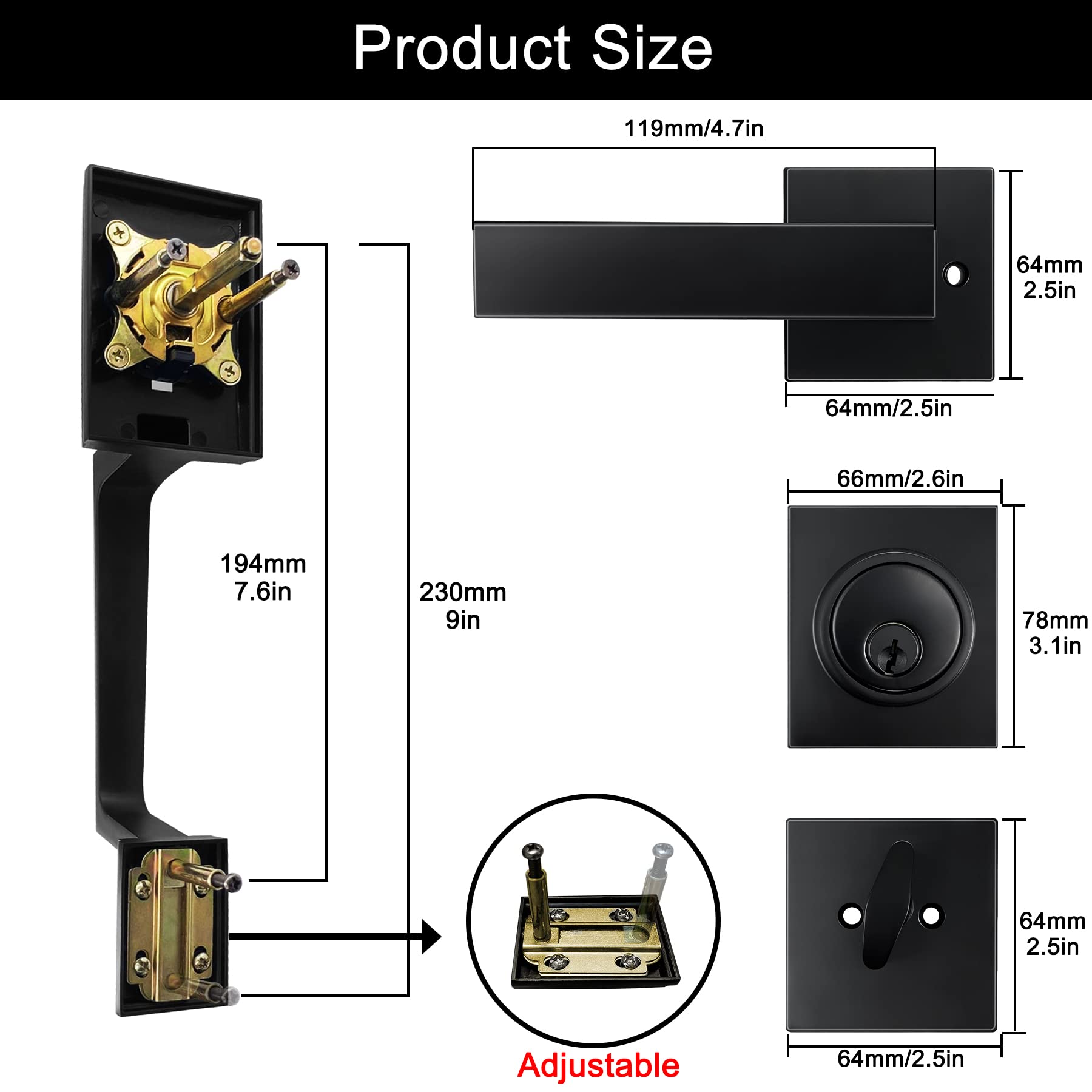 **Heavy Duty Matte Black Double Door Handle Set with Dummy - Keyed & Dummy Handle Set for Front, Back, or Office Doors - Secure & Stylish Entryway Solution**    *(Perfect for Home, Office, or Commercial Use - Enhances Security & Aesthetic Appeal)*