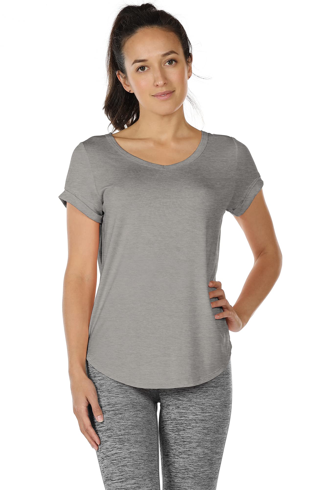 Icyzone Women's Open Back Yoga Shirts - Breathable Workout Tops, Athletic Short Sleeve Running T-Shirts with Loose Fit for Yoga, Gym & Outdoor Activities