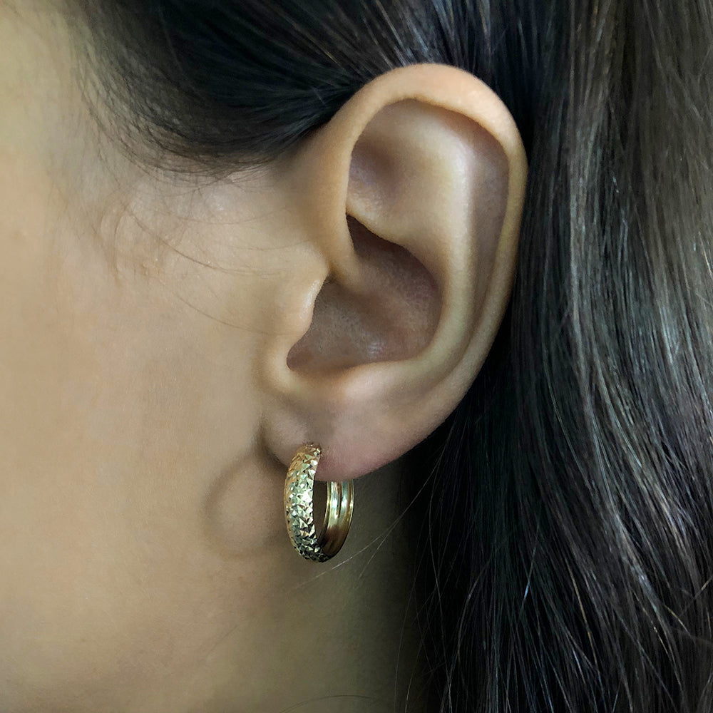 9ct Gold Diamond Cut Hoop Earrings for Women - Elegant Dainty Huggie Hoops - Perfect for Everyday Wear, Parties & Special Occasions