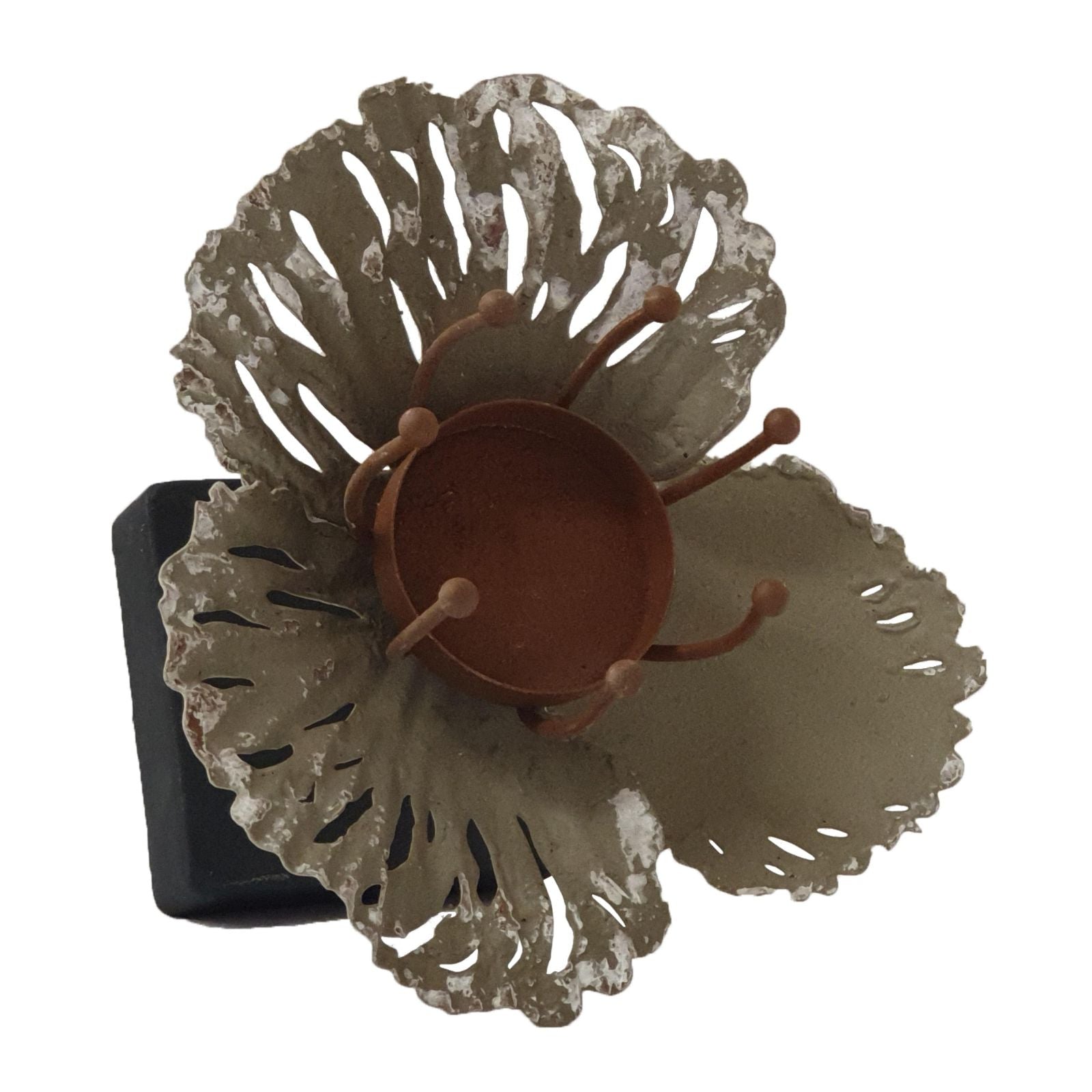 Urban Style Metal Flower in Bloom Candle Holder with Wooden Base - Elegant Home Decor for Living Room, Bedroom & Wedding Centerpieces