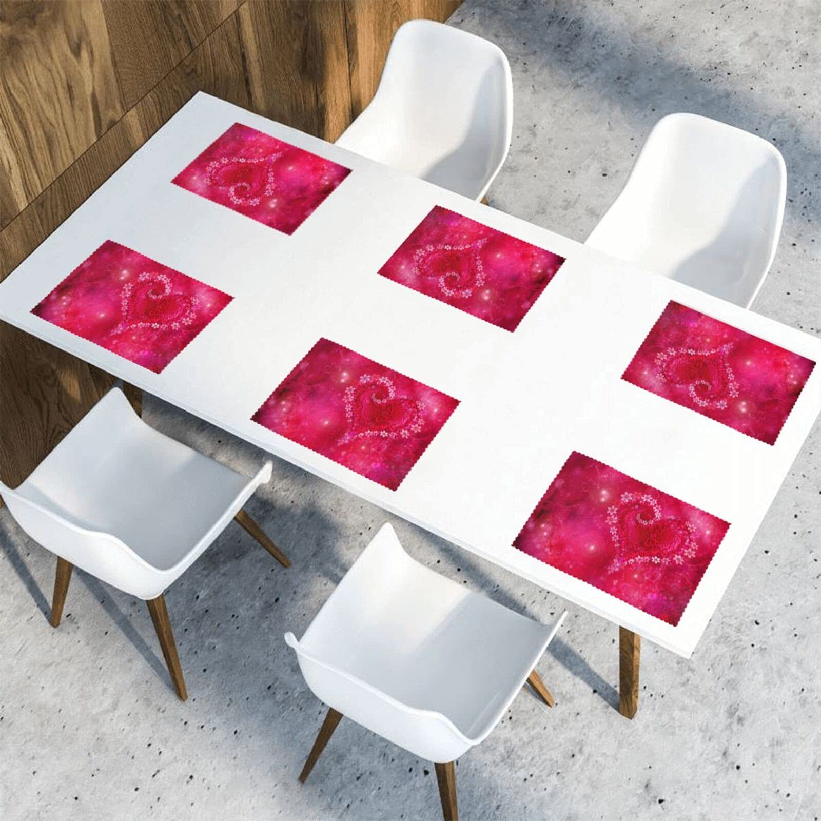 Valentine's Day Placemats Set of 6 - Romantic Wedding Table Mats, Non-Slip Washable 12