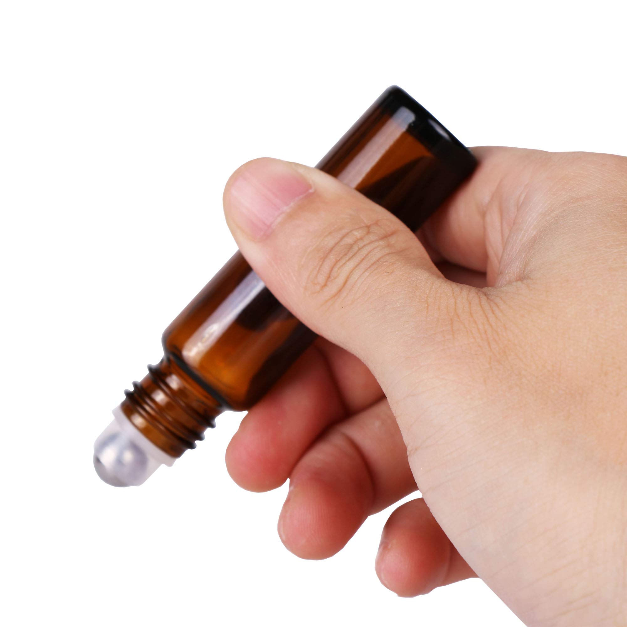 24 Pack 10ml Amber Glass Roller Bottles for Essential Oils - Aromatherapy Roll On Bottles with Stainless Steel Balls & Metal Caps | Perfect for DIY Blends, Travel & Gift Giving