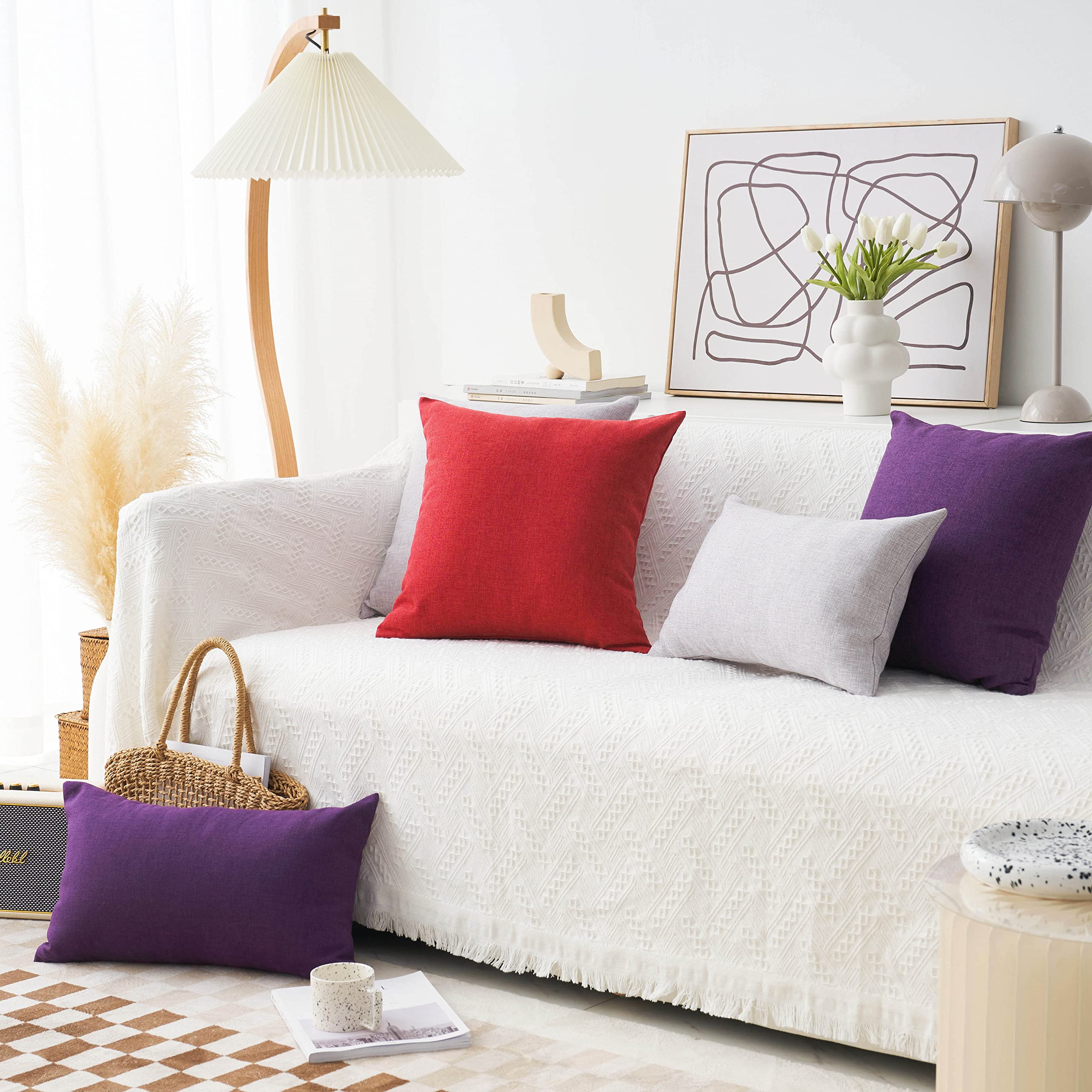 Premium Linen Euro Sham Pillow Covers Set of 2 - 24x24 Inch (60x60cm) Burgundy Red - Couch, Sofa, Bed & Patio Decor - Soft Washable Cushion Covers for Living Room, Bedroom & Outdoor Use