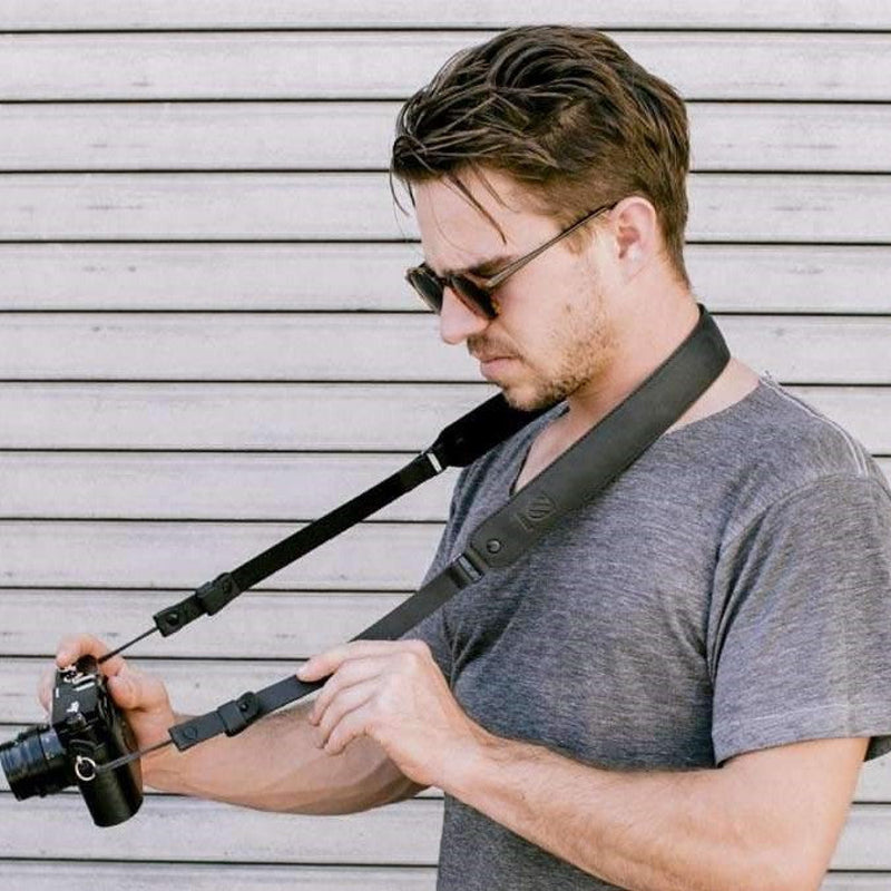 Premium Langly Leather Camera Strap for DSLR & Mirrorless Cameras - Durable & Comfortable Black Shoulder Strap - Perfect for Travel, Street & Wedding Photography