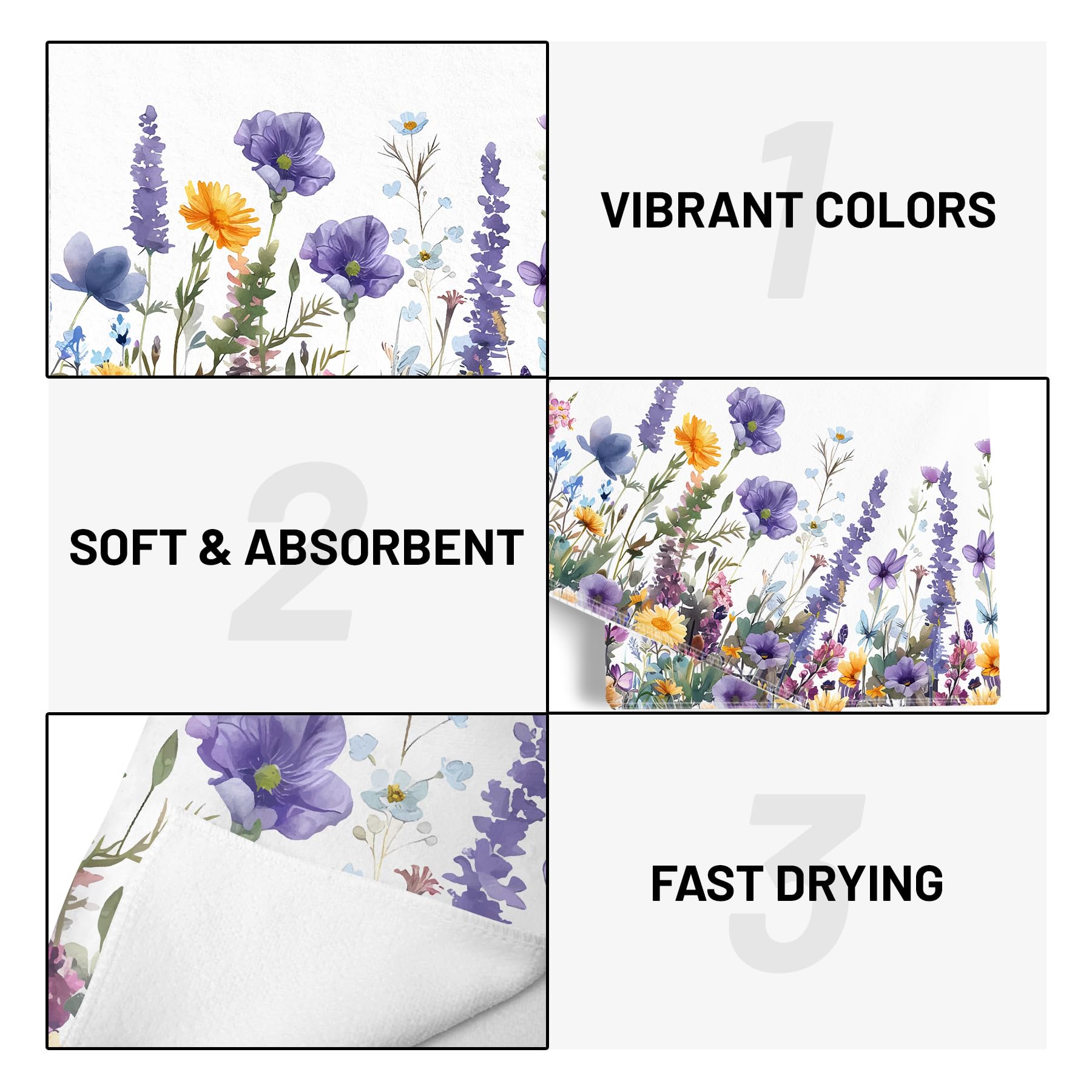 Floral Kitchen Towels Set of 2 - Absorbent & Quick Dry Microfiber Dish Towels (18
