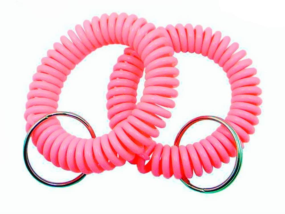 Flexible Plastic Spring Spiral Wrist Coil Band - Stretchable Key Chain Ring Tag - Pack of 100 (Pink) - Perfect for Key Organization, ID Badge Holders, and Office Supplies