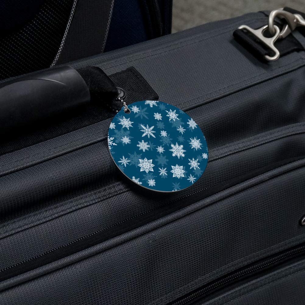 Blue Tile Pattern Round Luggage ID Tag with Snowflake Design - Durable Suitcase Name Tag for Carry-On Bags - Perfect for Travel Identification & Lost Baggage Prevention