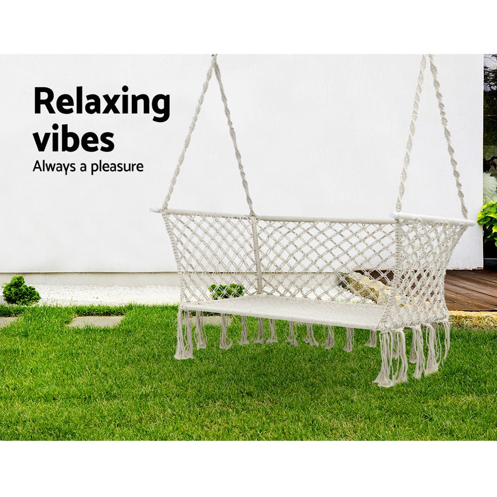 Portable 2-Person Hammock Chair for Outdoor Camping, Backyard & Relaxation - Cream Color for Comfort & Style