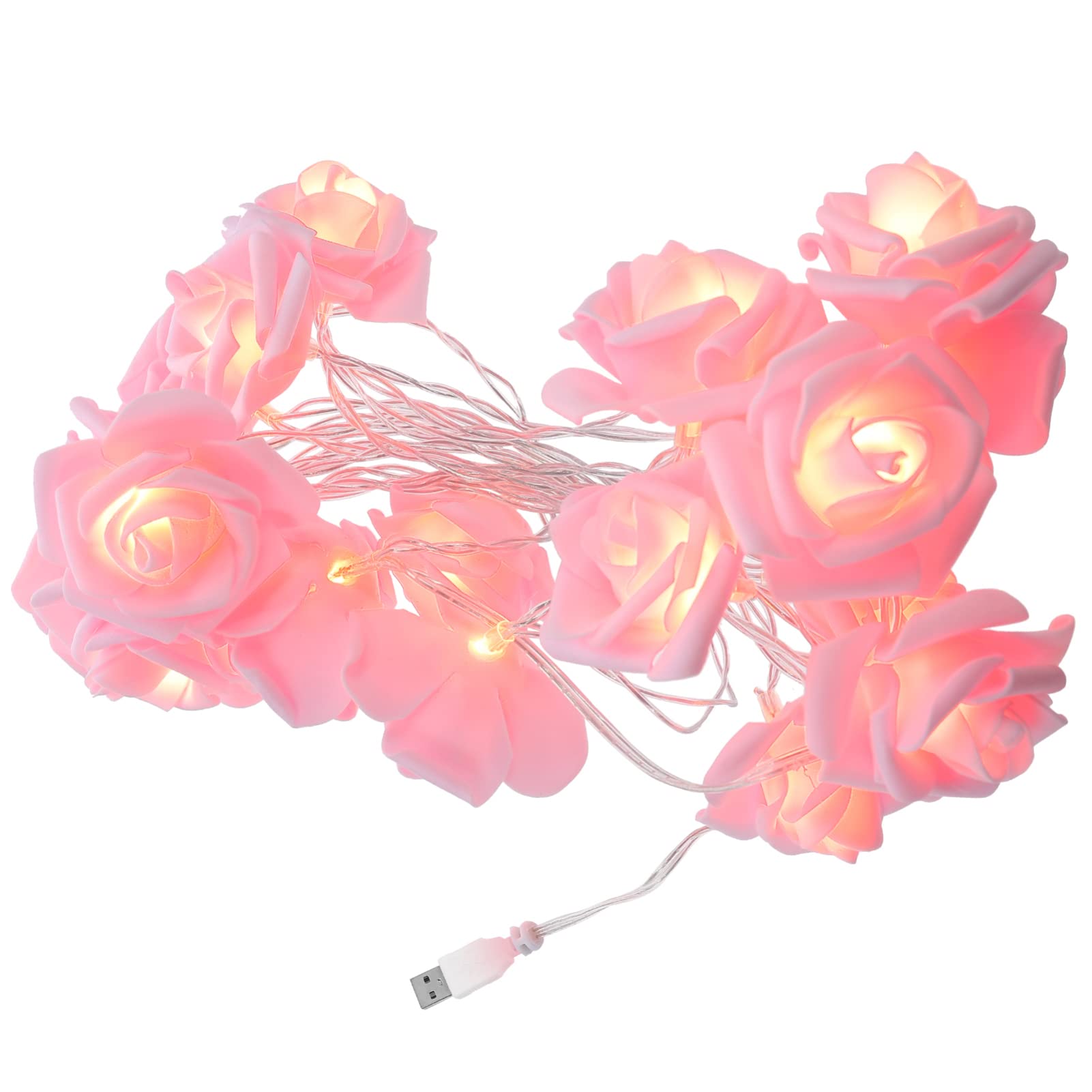 VOSAREA 20 LED Rose String Lights 3m USB - Pink for Wedding Party Decor