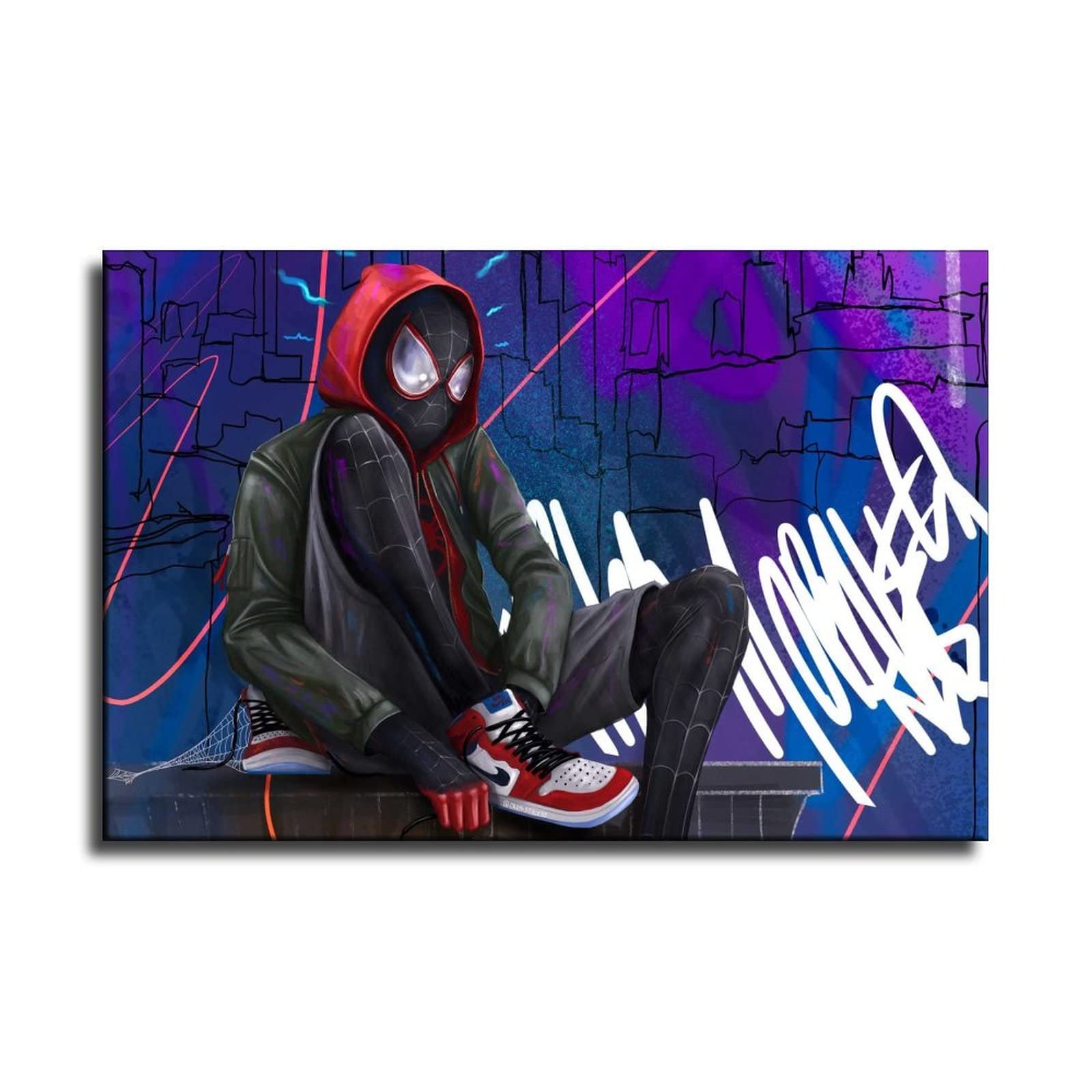 FINDEMO Miles Morales Spider-Man Superhero Poster - 12x18 Inch (30x45cm) Canvas Wall Art for Living Room & Bedroom Decor - Perfect for Superhero Fans, Home Theater Rooms, and Kids' Bedrooms