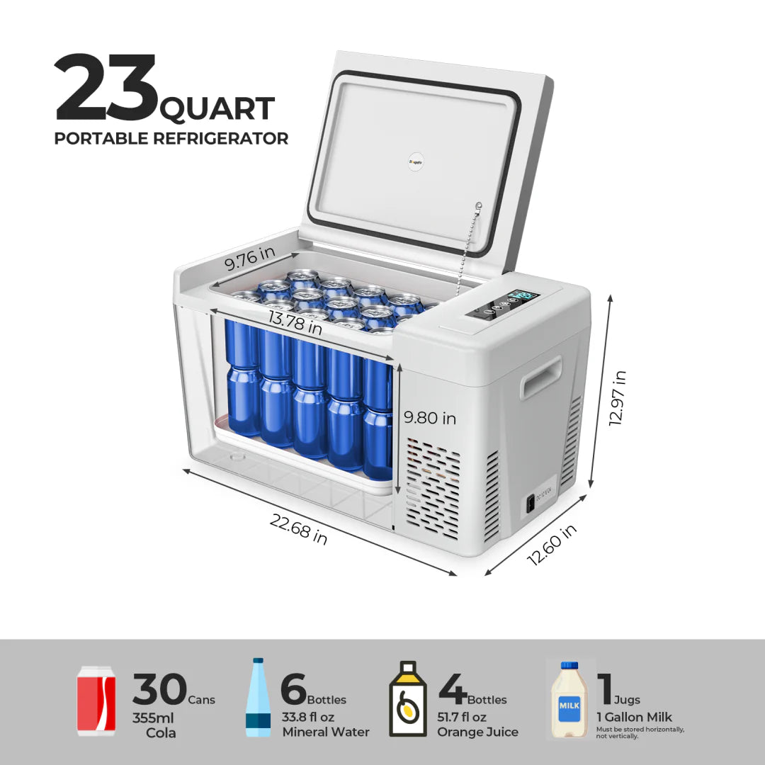 BougeRV 12V 23 Quart Portable Refrigerator - Compact Car Fridge for Camping, Road Trips & RV Travel - Keep Food & Drinks Fresh On The Go