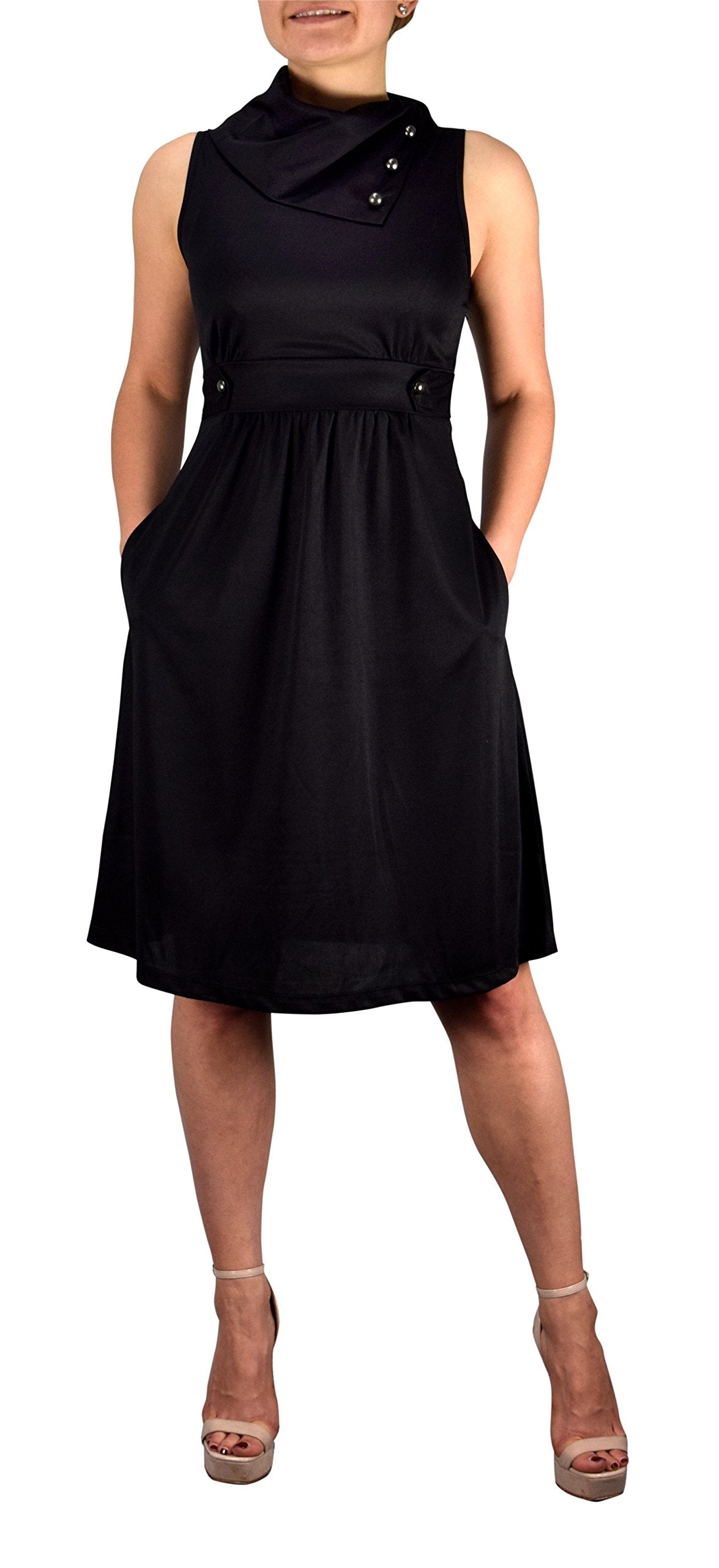 Women's Casual Sleeveless A-Line Dress with Fold-Over Collar - Perfect for Summer Outings, Beach Vacations & Brunch Dates
