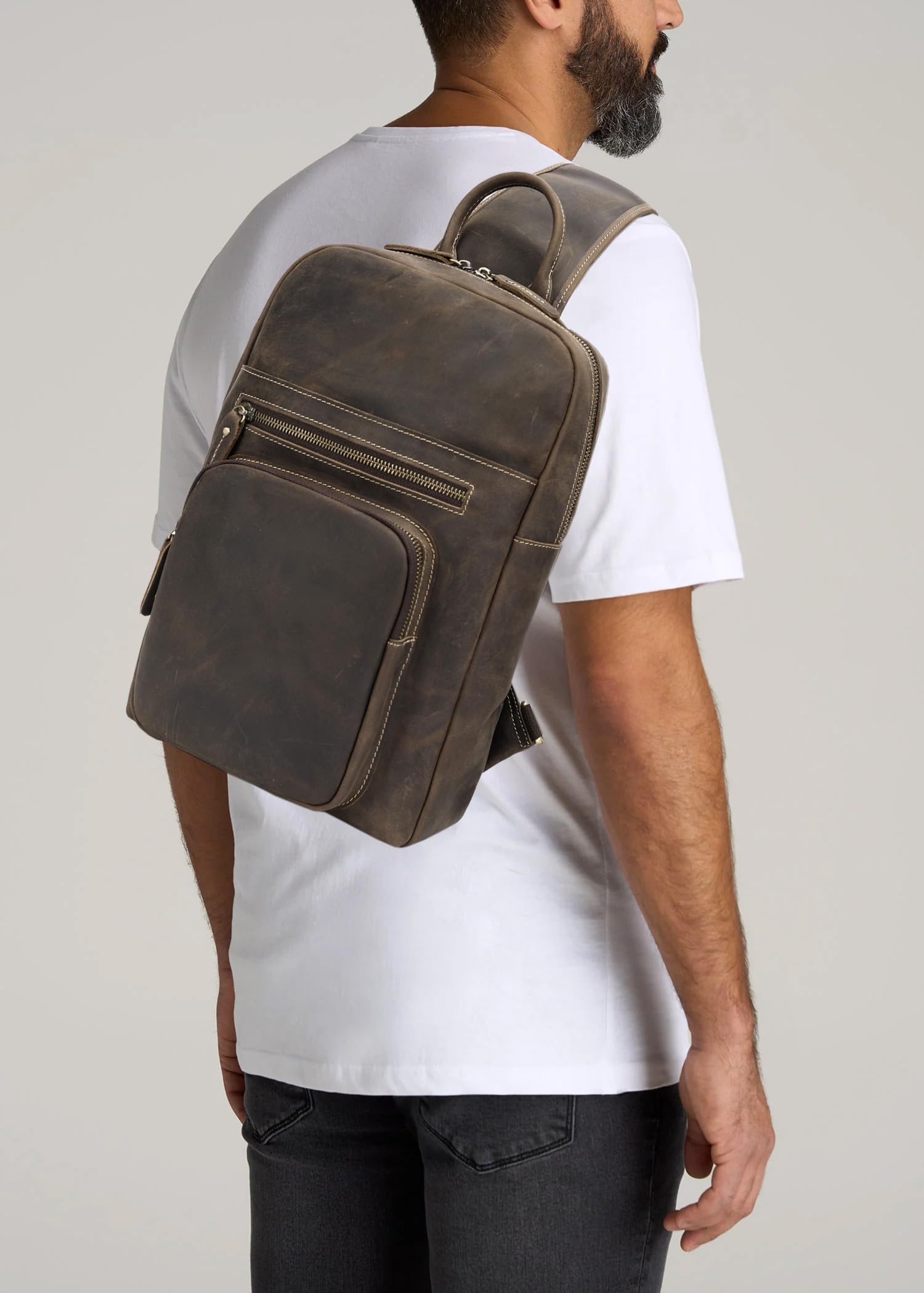 Premium Full Grain Leather Sling Chest Bag for 12.9