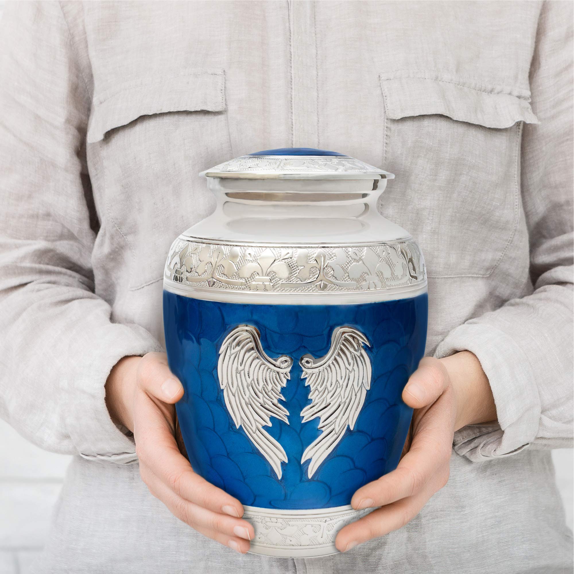 Blue Angel Wings Cremation Urn for Adults - Elegant Decorative Urn for Human Ashes | Perfect Memorial for Loved Ones - Restaall