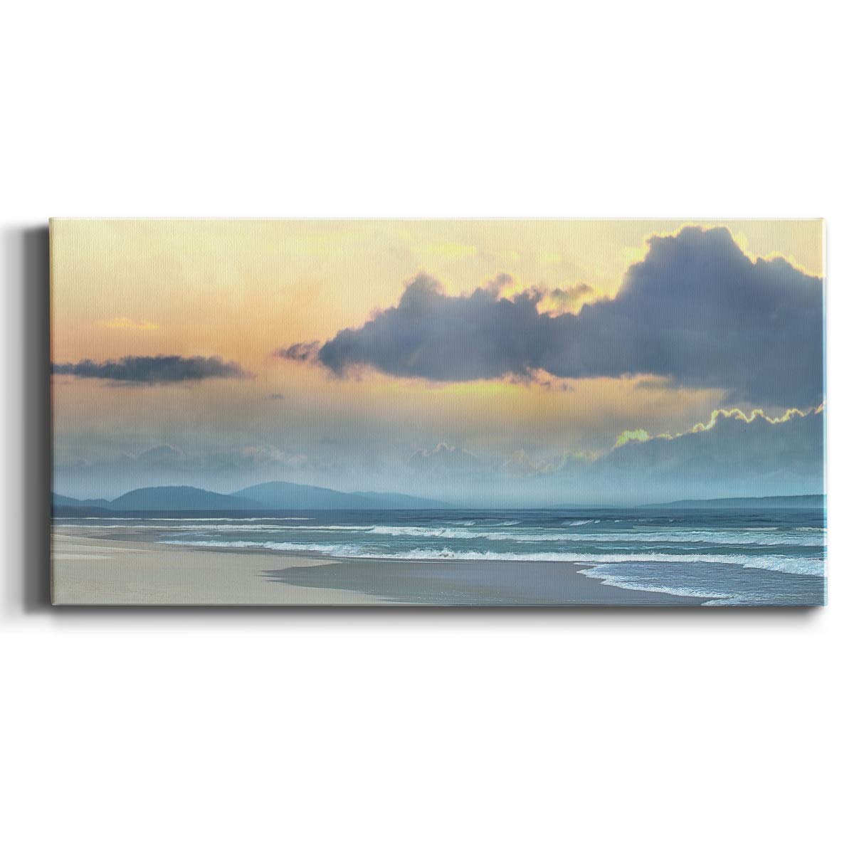 Modern Ocean Sunrise Canvas Wall Art - Blue Beach Landscape Print for Living Room, Bedroom, Bathroom & Office Decor - Ready to Hang 24x48 Inches - Perfect for Coastal, Nautical & Relaxing Home Interiors