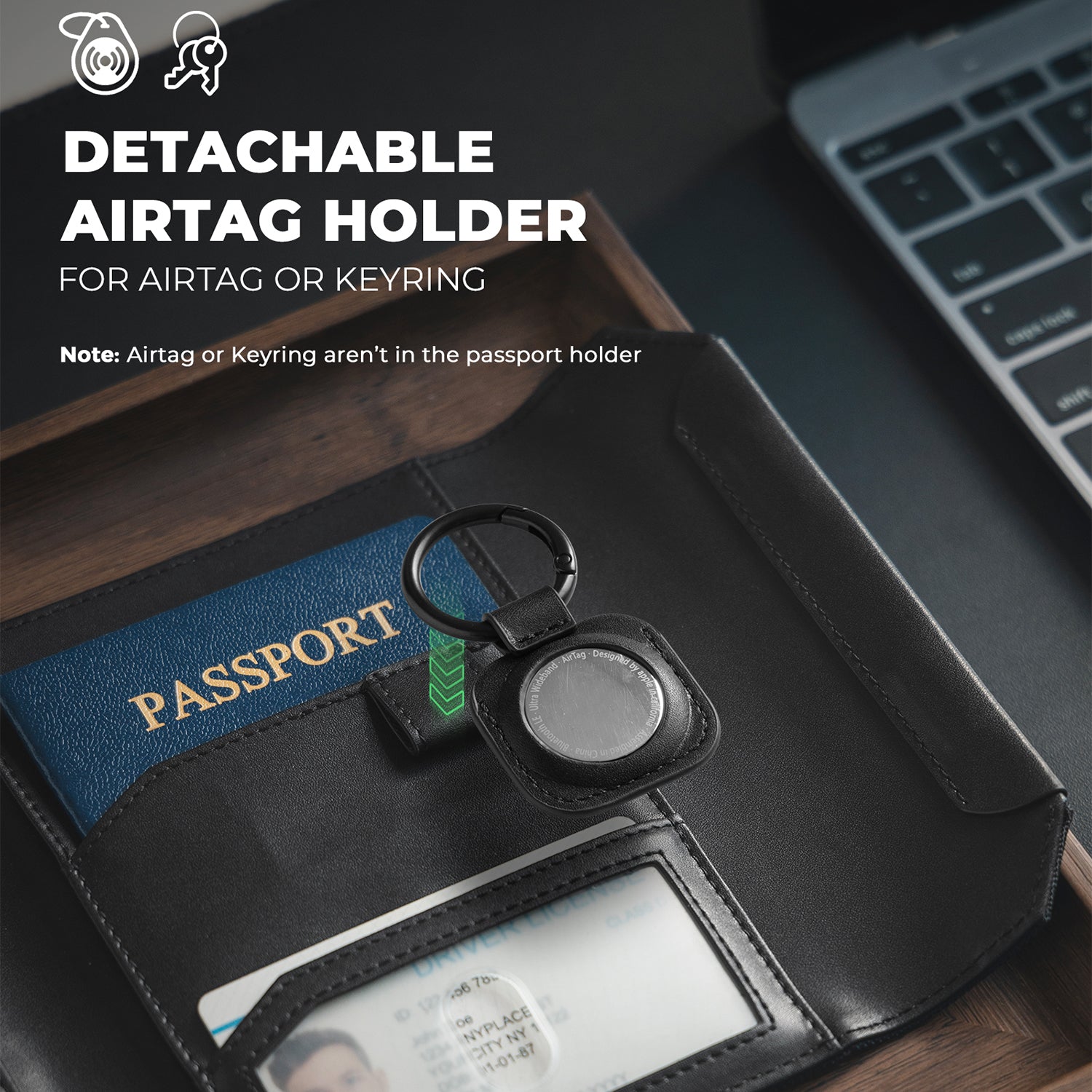 VPW104 RFID Blocking Passport Card Holder - Secure Travel Wallet with Magnetic Closure & Removable AirTag Slot (Airtag Not Included) | Perfect for International Trips, Business Travel & Identity Protection