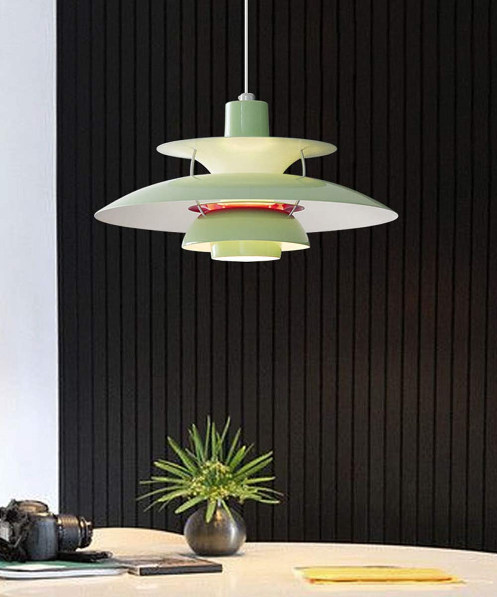 Kiven Plug-in Chandelier - Modern Green Aluminum Pendant Light with 15ft Cord & Dimmable Switch, No Bulb Included - Perfect for Dining Room, Bedroom, or Kitchen Lighting Decor