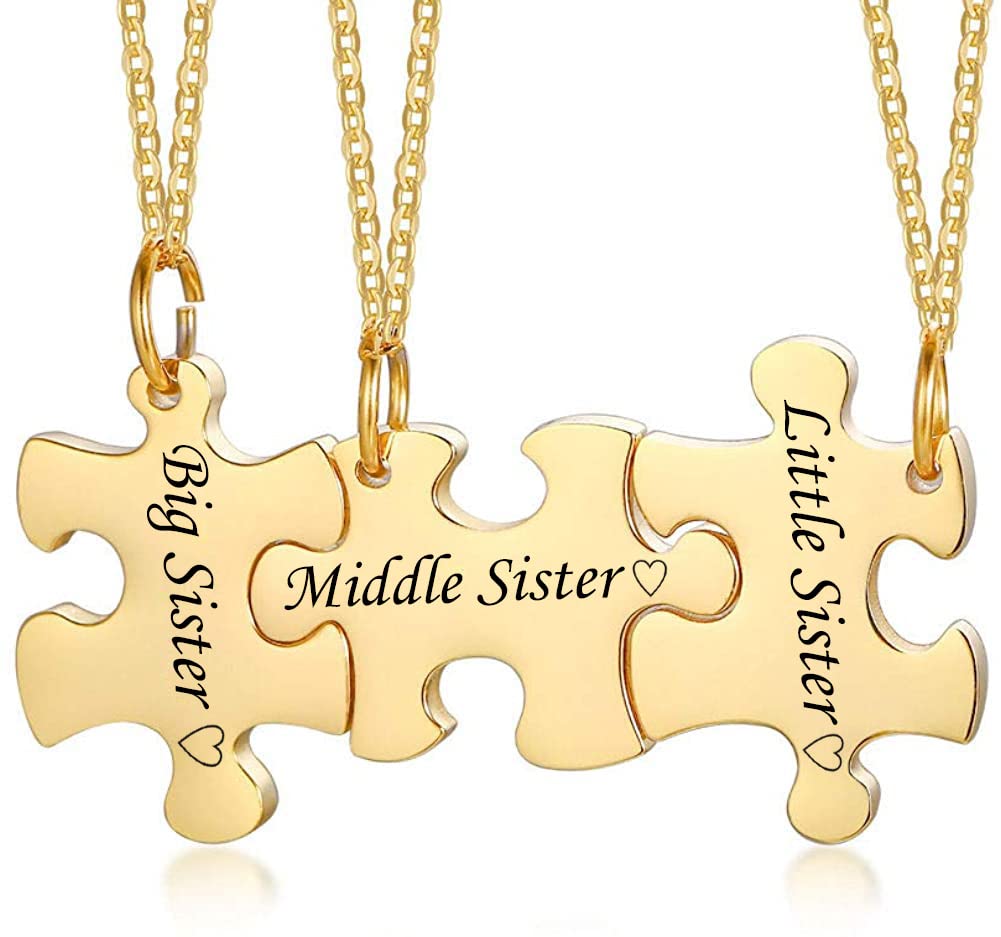 Personalized 3-Piece Friendship Necklace Set - Moon Sun Star Puzzle Pendant for Best Friends & Bridesmaids Gifts