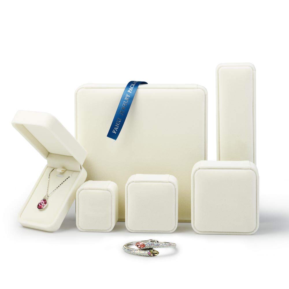 Oirlv Velvet Jewelry Box - White Velvet Pendant Storage Case for Necklaces, Rings & Earrings - Elegant Gift Packaging & Jewelry Showcase for Weddings, Birthdays & Special Occasions