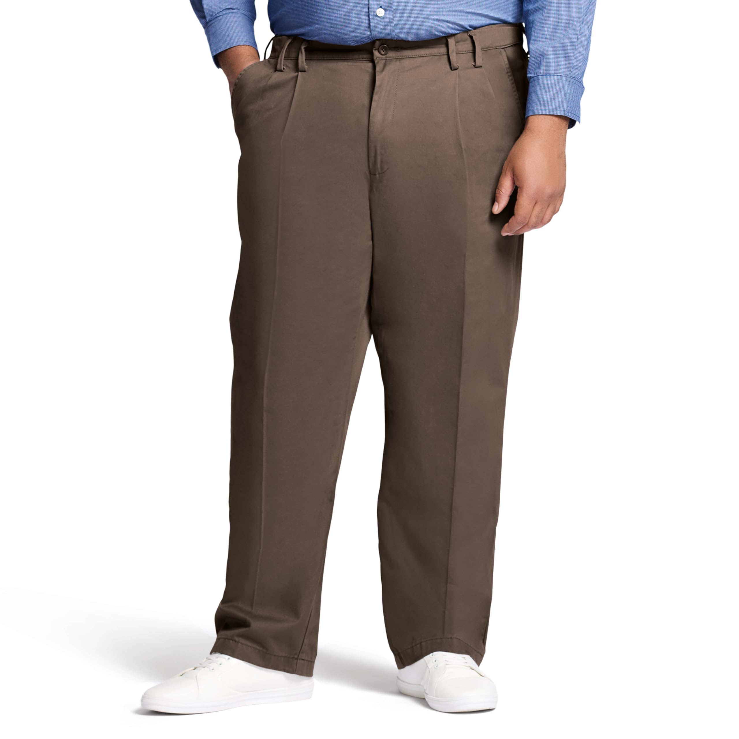 IZOD Men's Big & Tall American Chino Double Pleated Dress Pants - Comfortable Office & Casual Wear for Tall Men