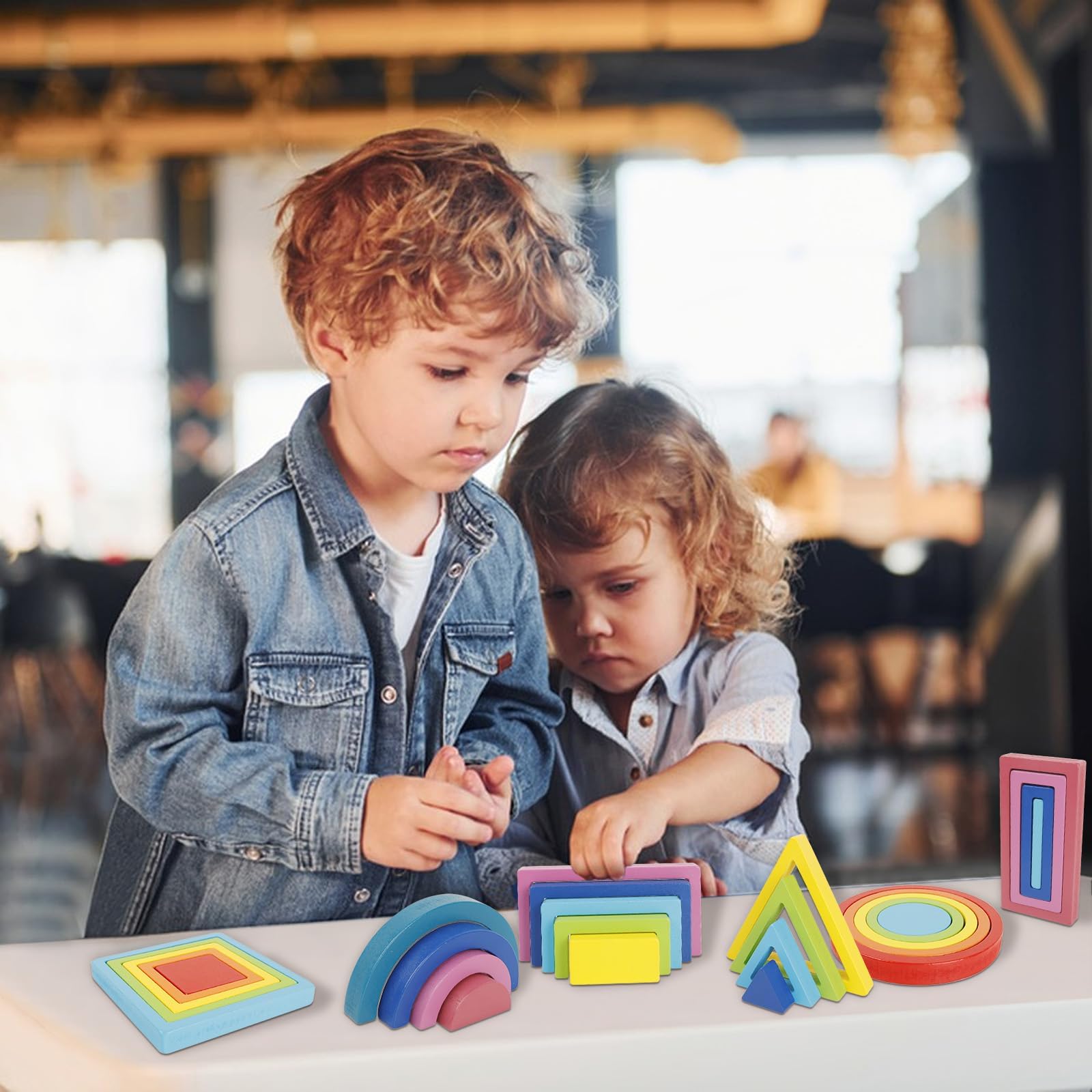 IKUKUER Wooden Rainbow Stacking Puzzle - Montessori Sensory Toys for Toddlers, Educational Building Blocks for Preschool Learning & Early Childhood Development - Perfect for Playtime, Classroom & Homeschool Activities
