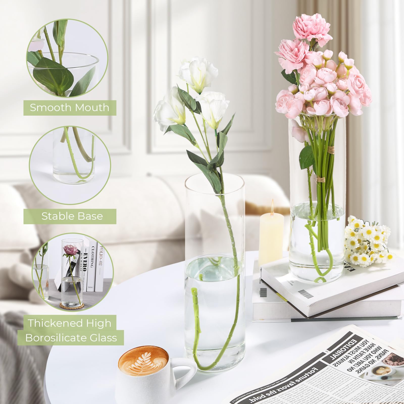 16-Piece Clear Glass Cylinder Vases - 12