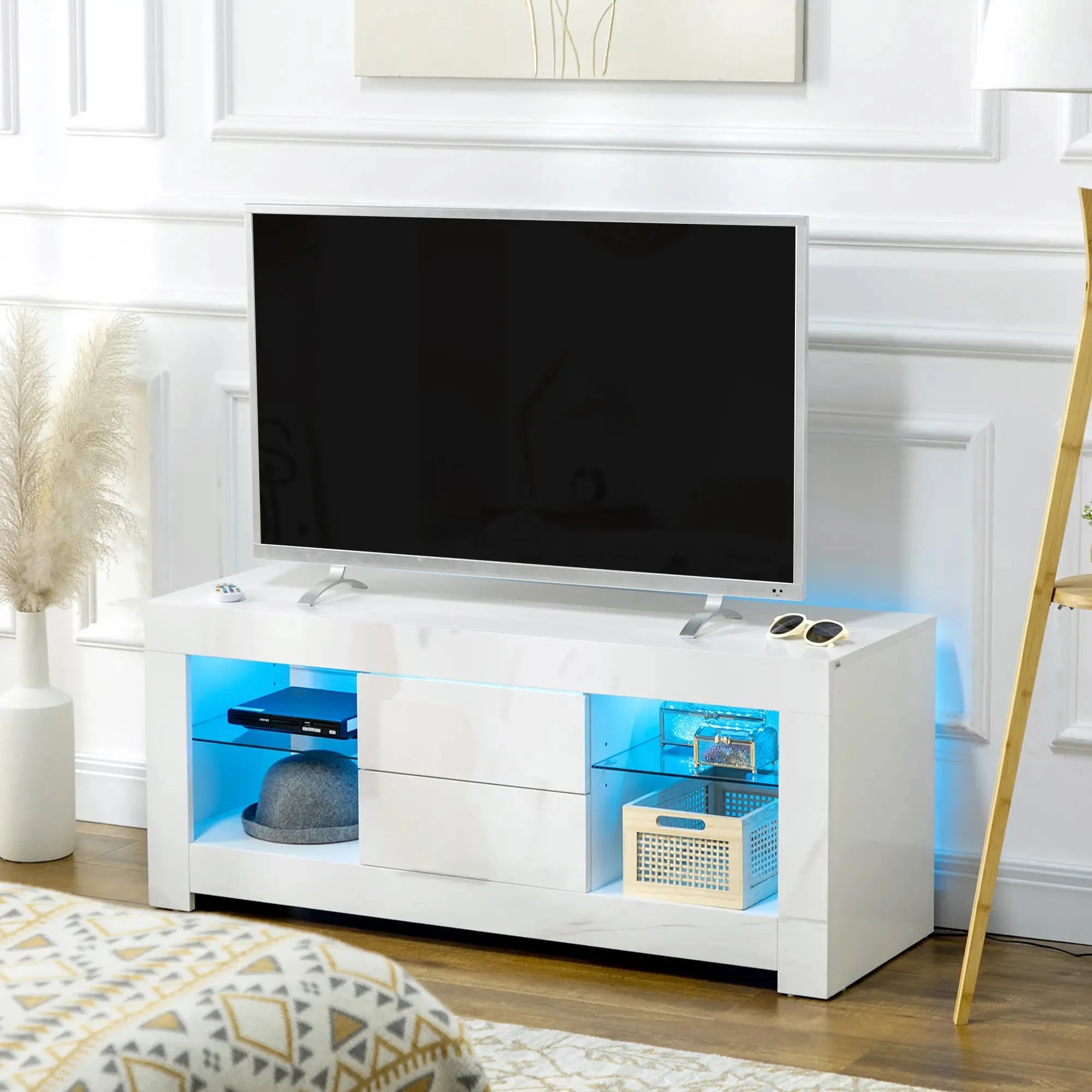 Modern TV Stand with LED Lights & Storage Shelves - 4 Color Options for Living Room, Bedroom & Home Theater Setup