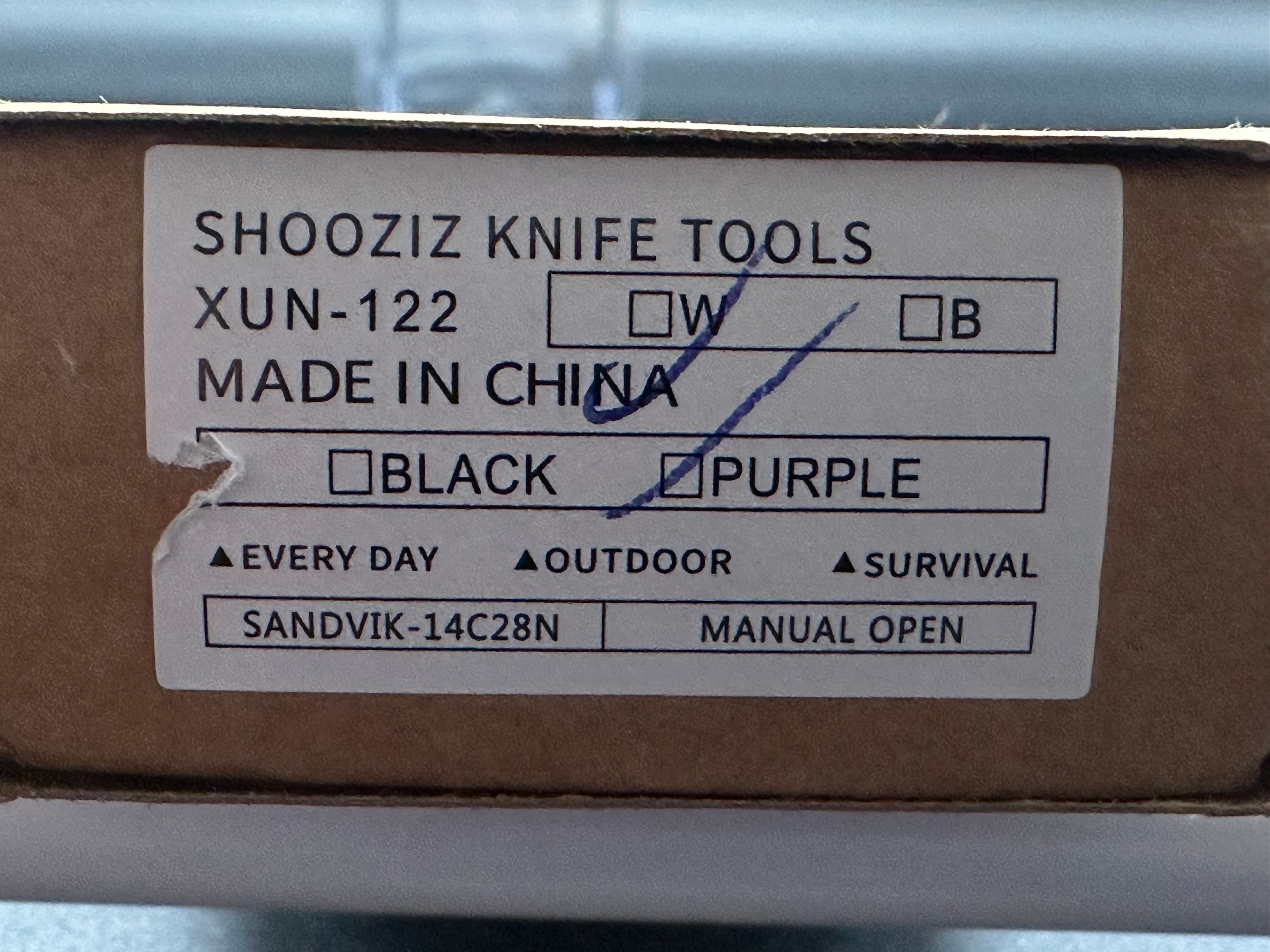 SHOOZIZ XUN122 Folding Pocket Knife with Purple G10 Handle & 14C28N Stainless Steel Blade - Perfect for Camping, Hiking, and Outdoor Adventures
