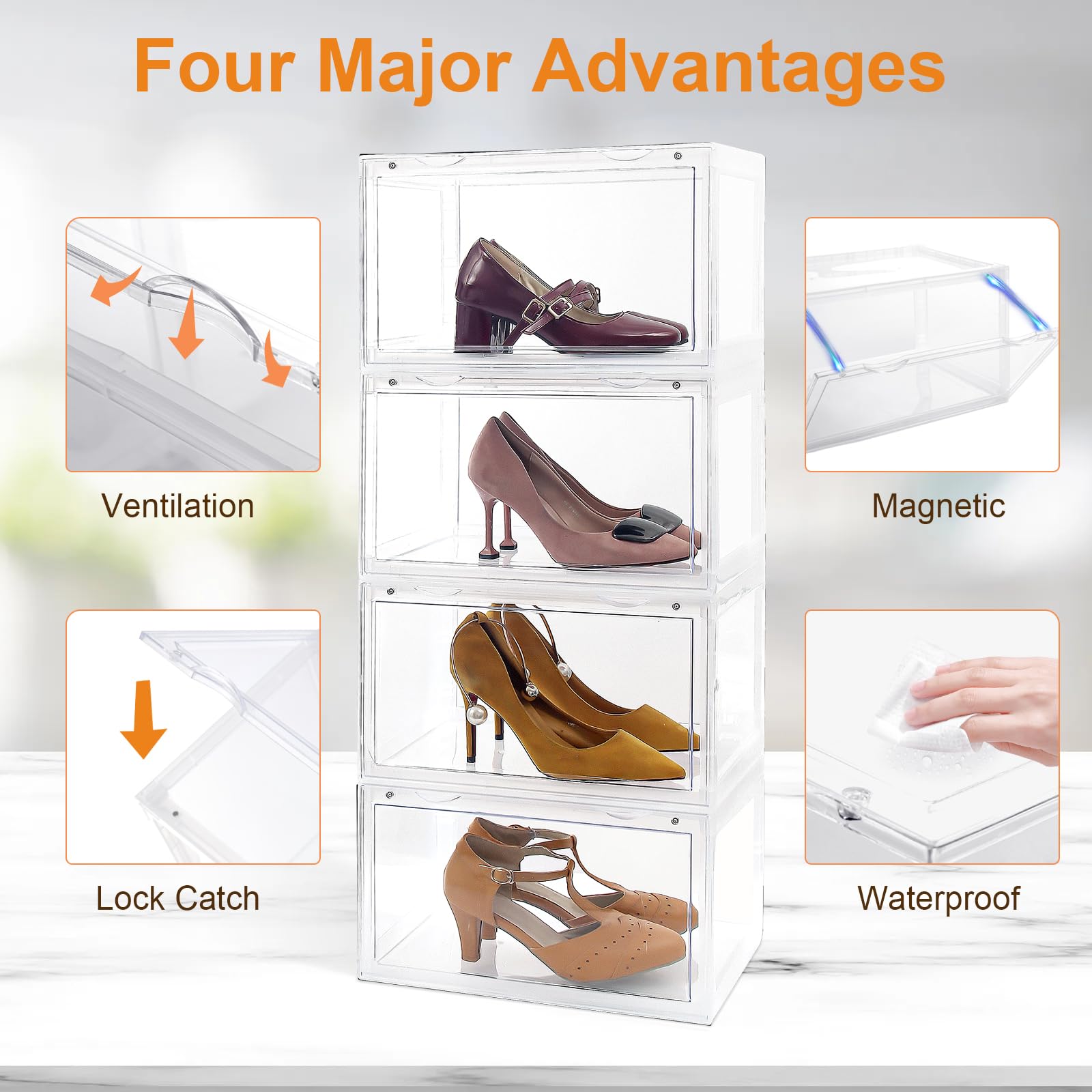 Clear Acrylic Shoe Storage Box - Foldable & Stackable Shoe Organizer for Closet, Large Transparent Shoe Display Case - Perfect for Sneaker Collection, Home Organization & Retail Store Display