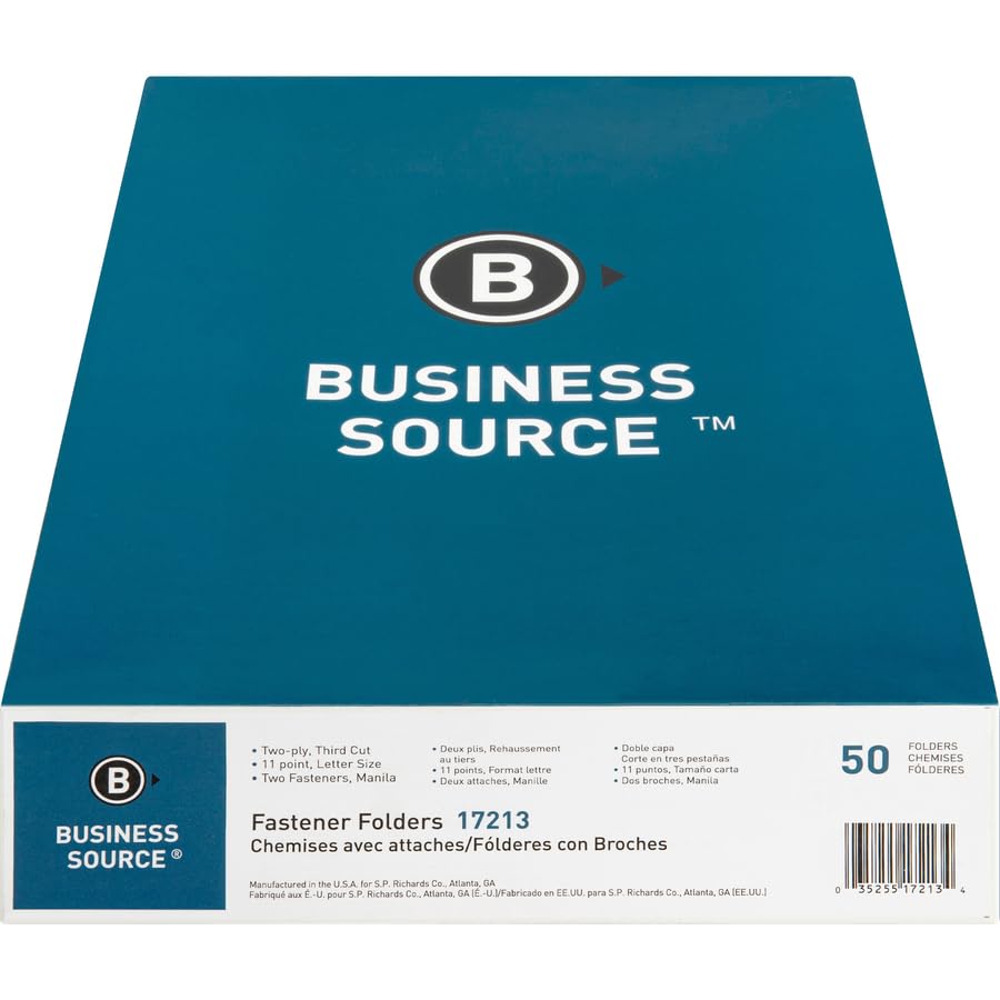 Business Source 2-Ply Tab Letter Fastener Folders - Durable File Folders for Office Organization, Document Storage & Business Filing Systems