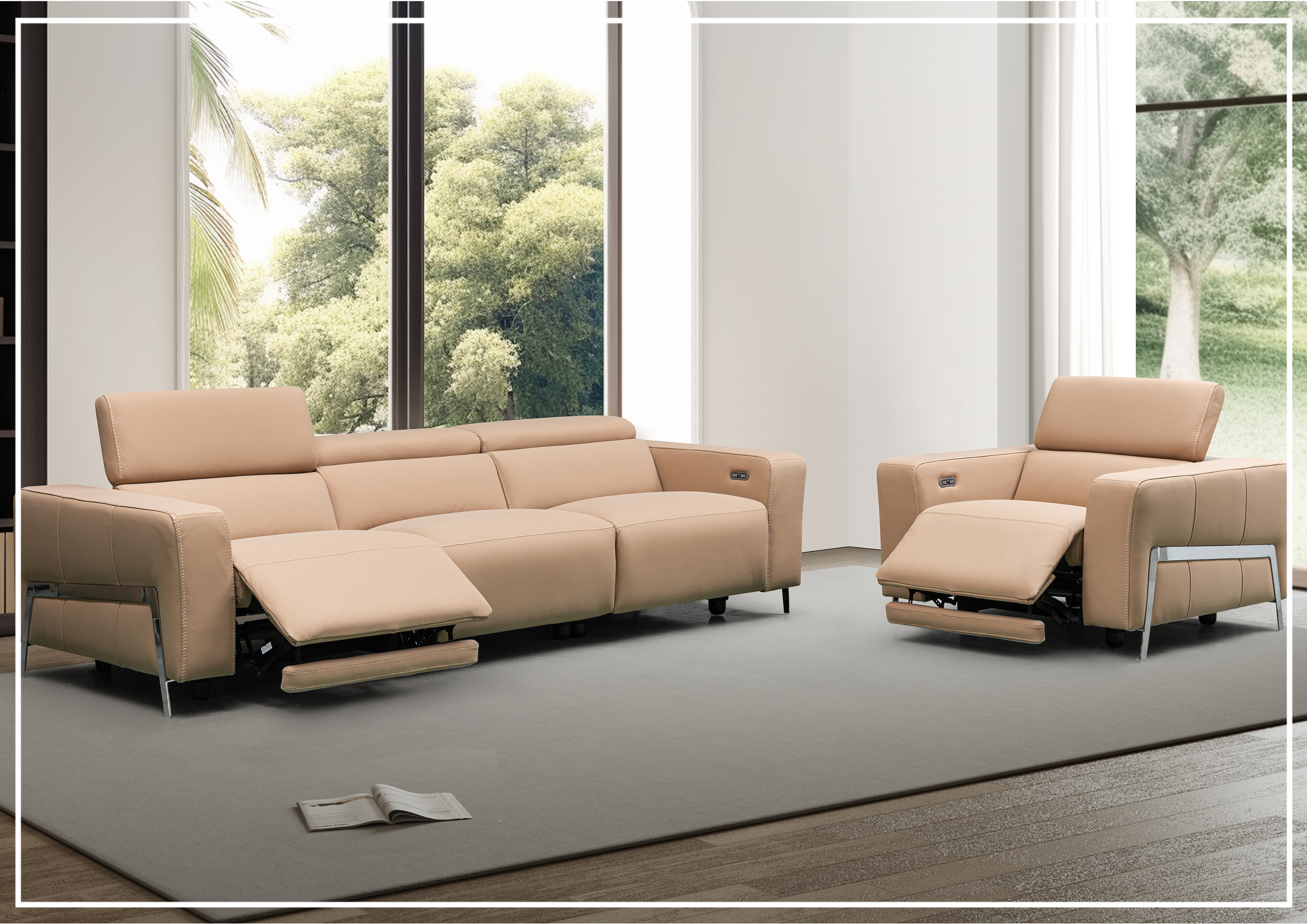 Klaussner Prestigio 3-Seater Top Grain Leather Reclining Sofa - Stone Wash Finish - Comfortable Living Room Furniture for Relaxation & Movie Nights