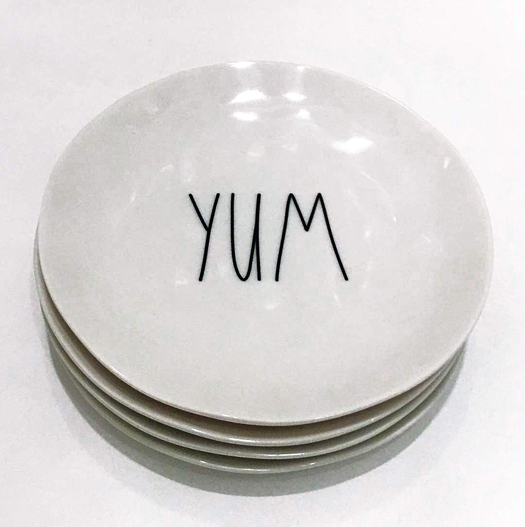 Rae Dunn by Magenta Melamine YUM Dessert Plates - Set of 4 | Durable & Stylish Serving Plates for Parties, Desserts, and Home Decor