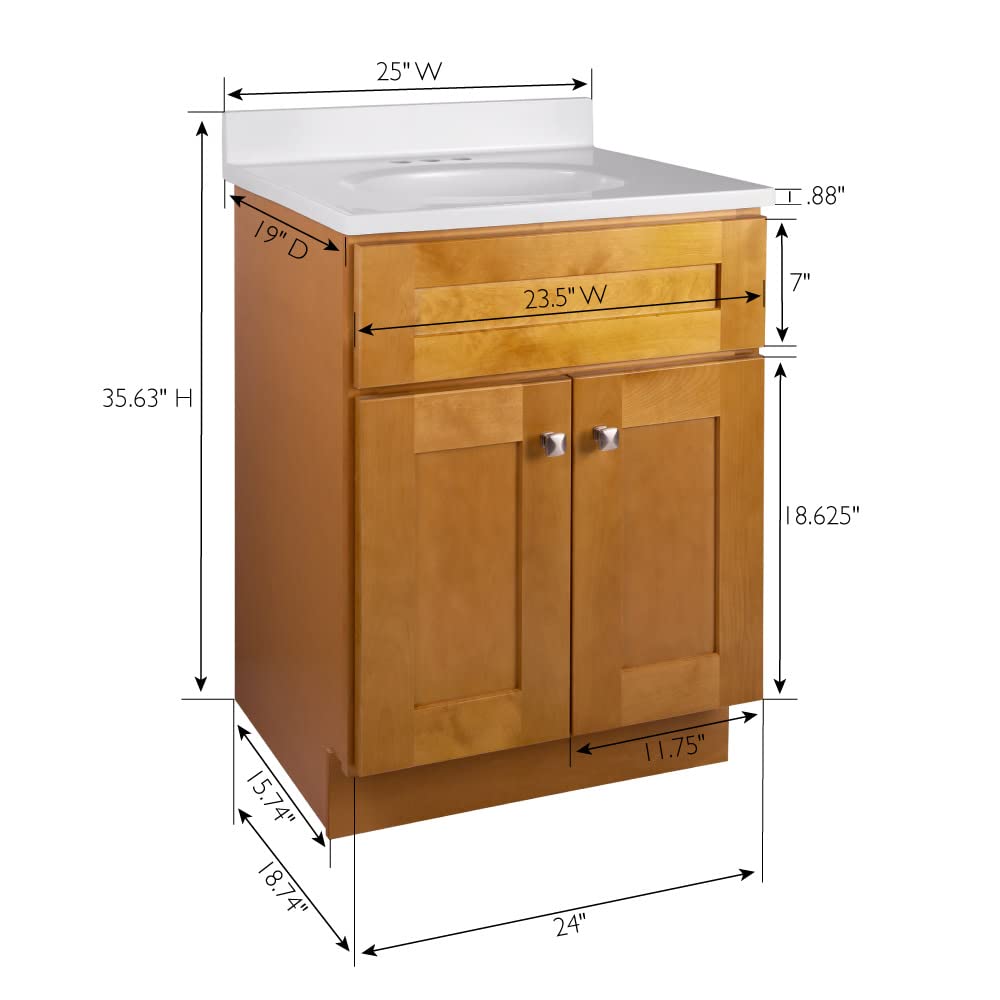 25 Inch Modern Bathroom Vanity Set with Countertop - Ready to Assemble Birch Wood Cabinet for Bathroom Remodel | Perfect for Small Spaces & Powder Rooms