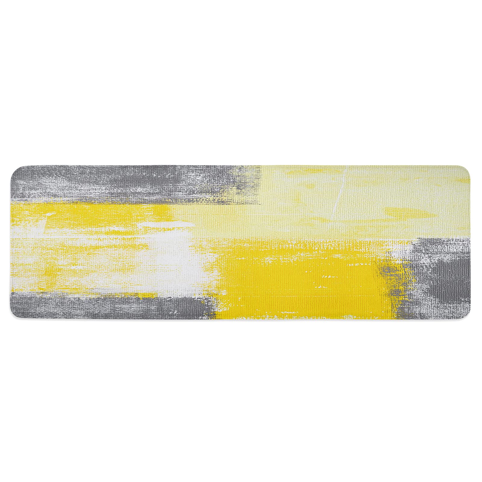 Abstract Geometric Kitchen Rug Set - Yellow & Grey Washable Mats for Sink & Laundry Decor