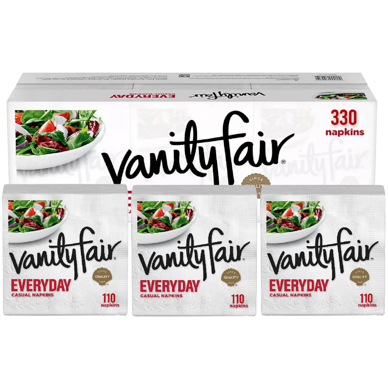 Vanity Fair Everyday Paper Napkins - 110 Count 2-Ply Disposable Napkins (Pack of 3, 330 Total) - Soft & Absorbent for Parties, Picnics & Daily Use